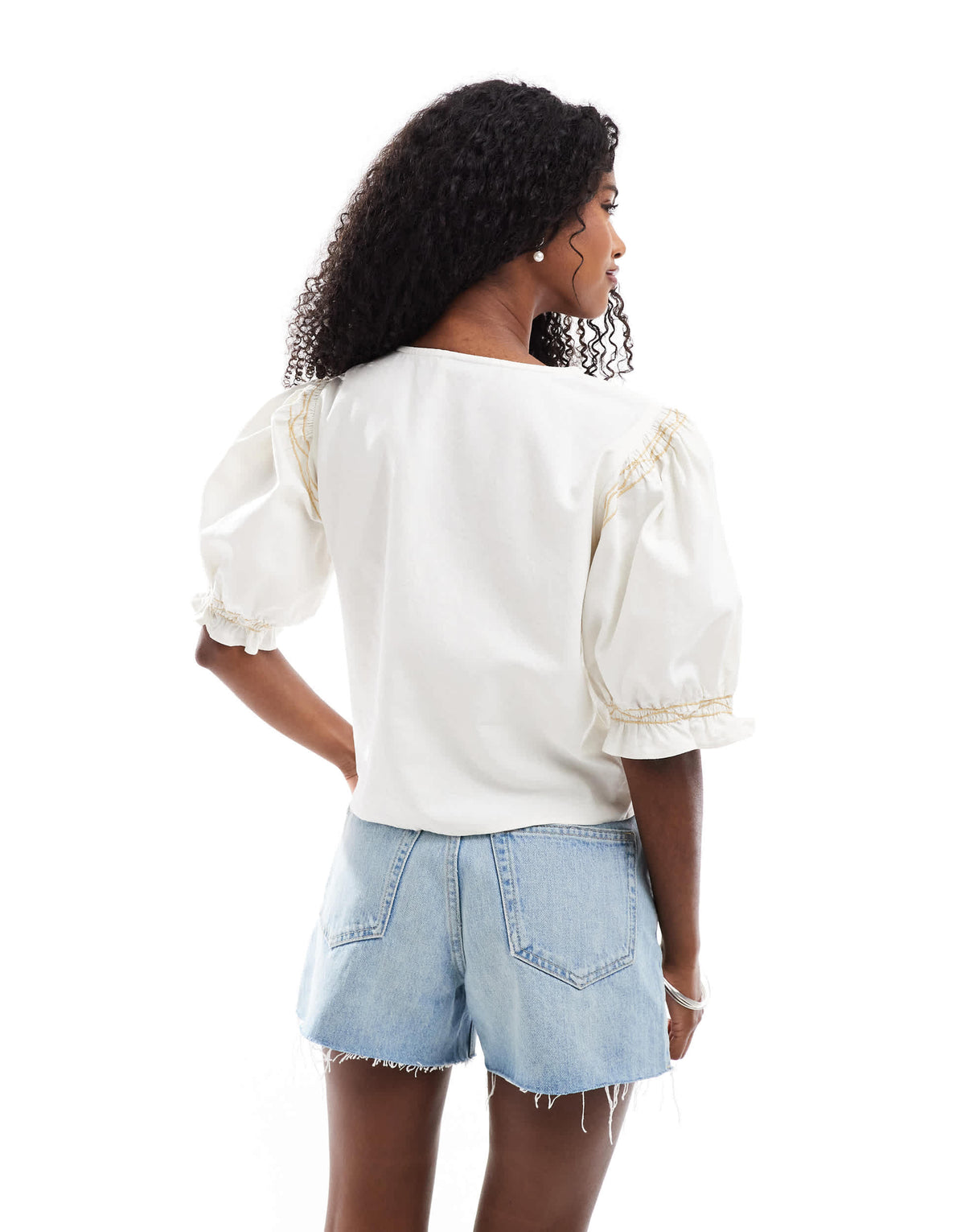 ASOS DESIGN tie front top with embroidery and broderie inserts