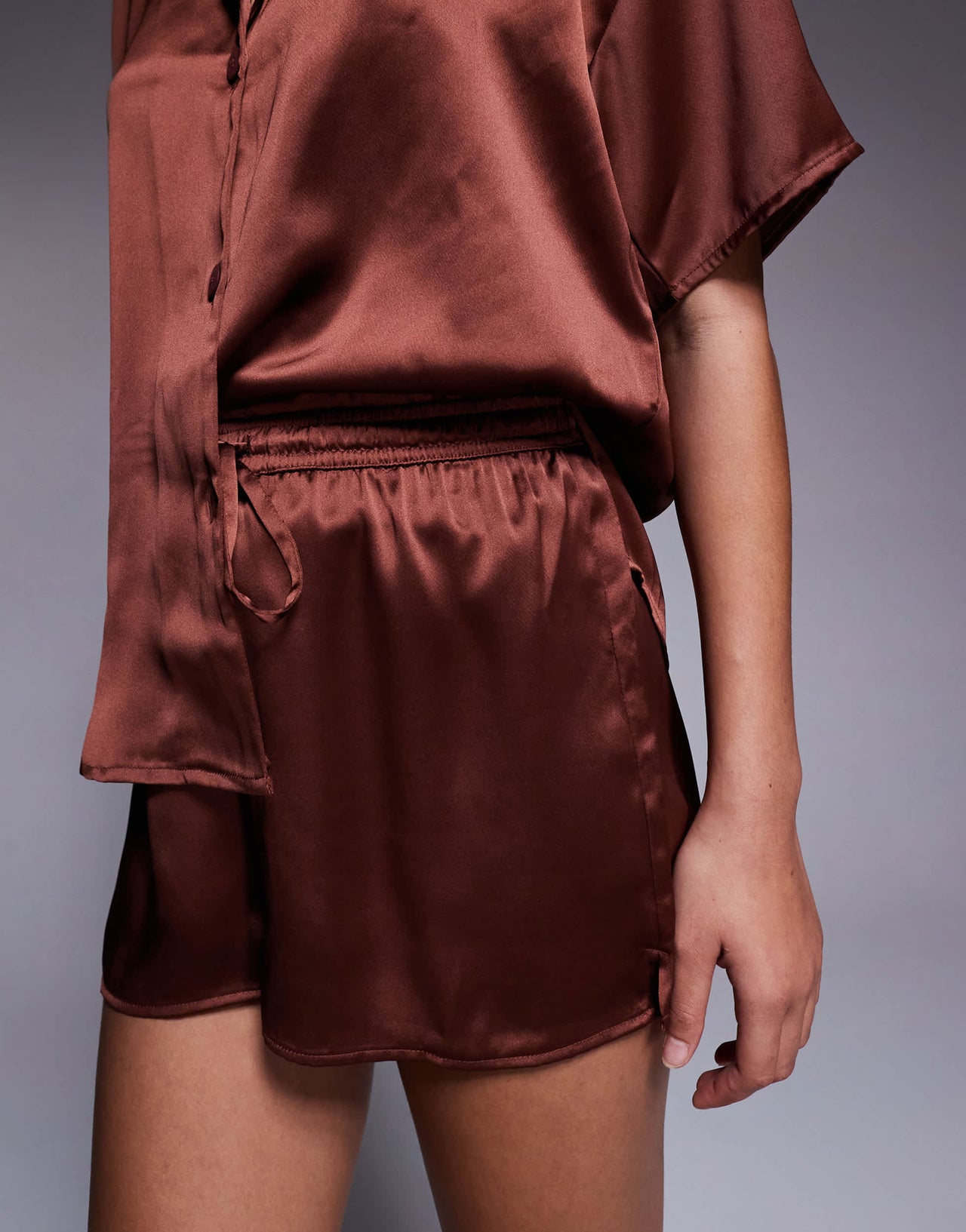 ASOS DESIGN satin short co-ord in brown