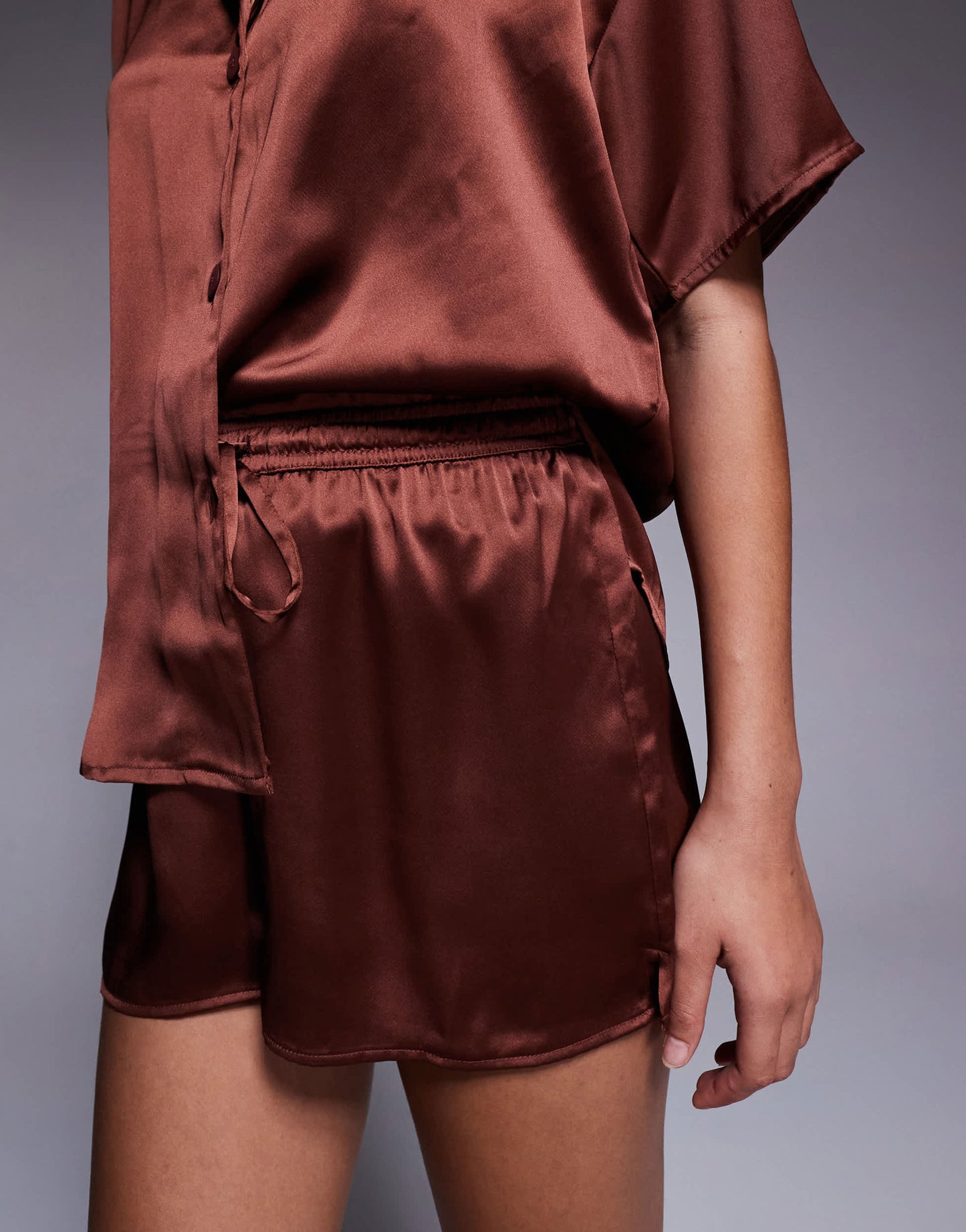ASOS DESIGN satin short co-ord in brown