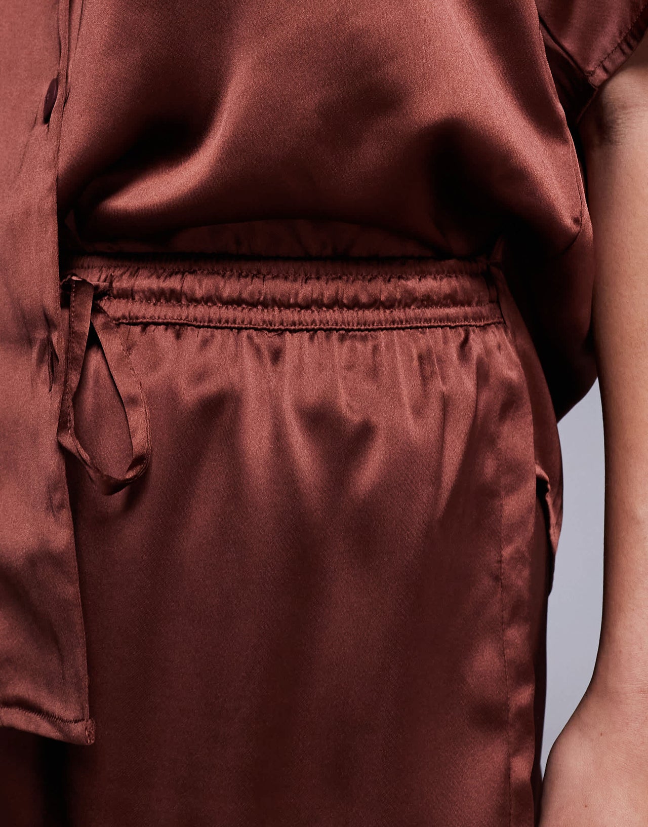 ASOS DESIGN satin short co-ord in brown