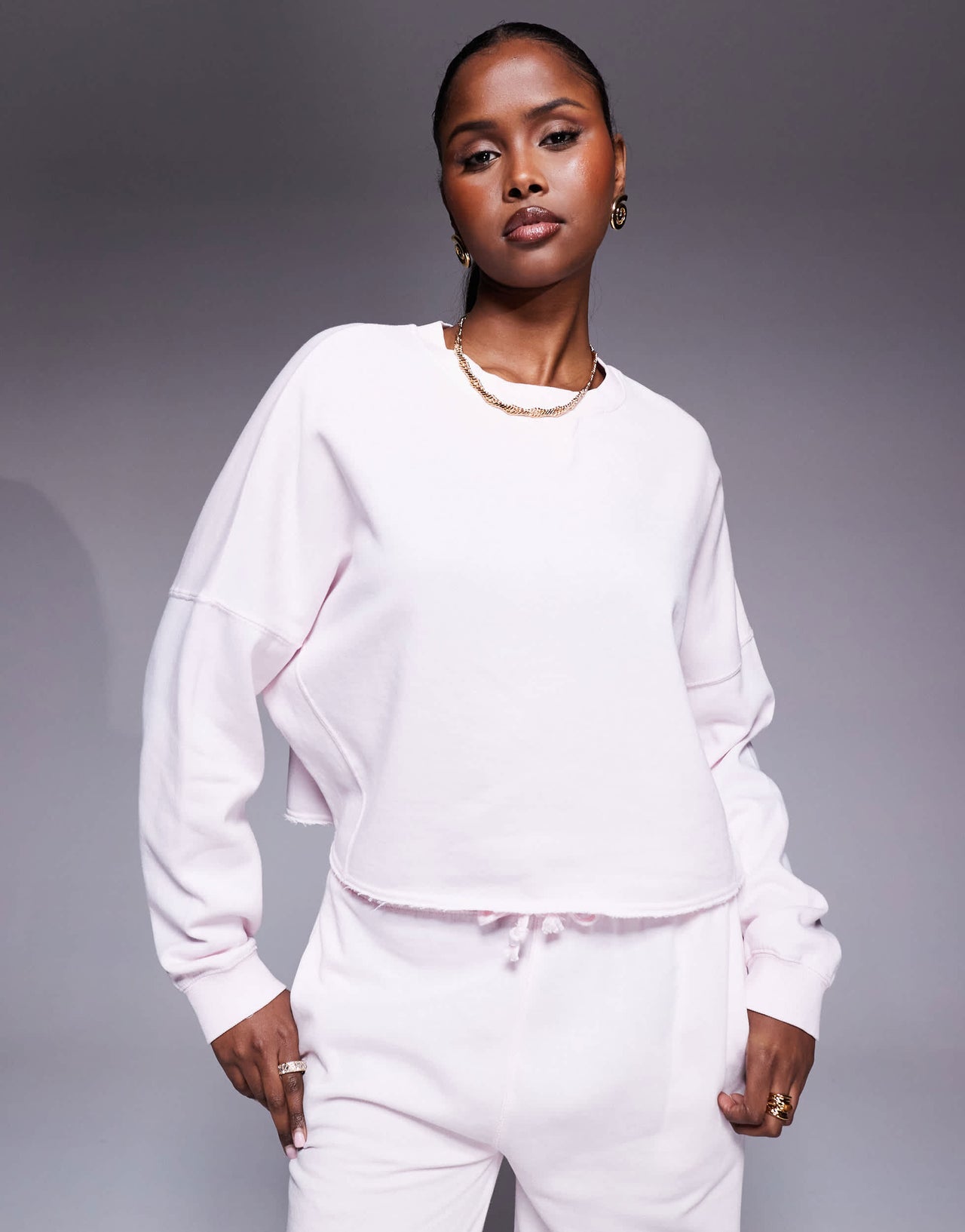 River Island chopped sweatshirt light pink