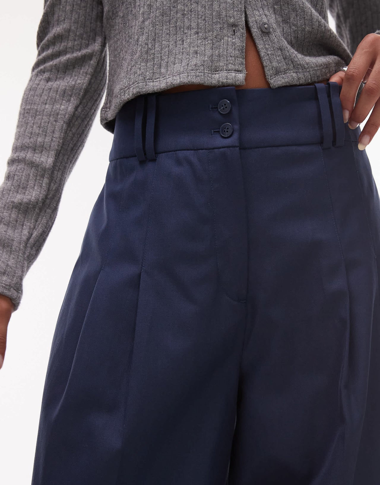 & Other Stories relaxed wide leg tailored trousers with pleat front in blue