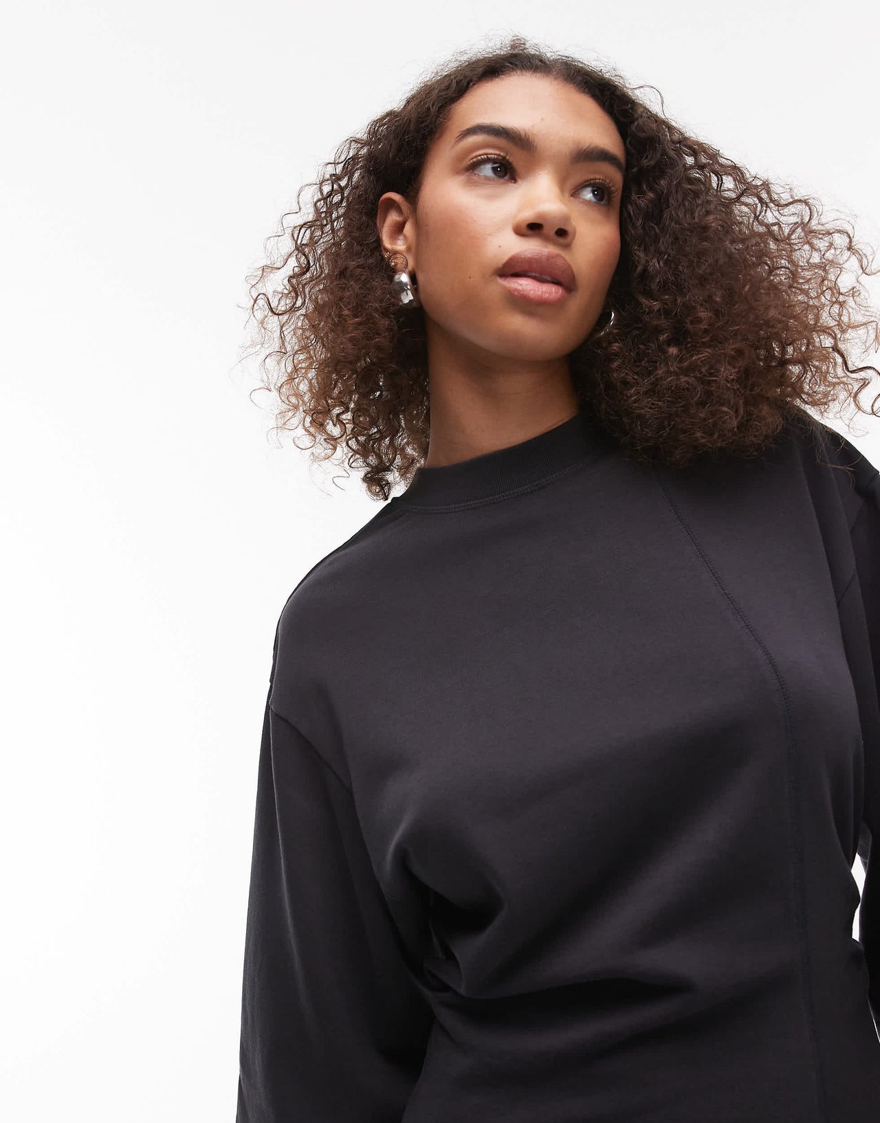 & Other Stories jersey midi dress with wide sleeves and front split in black
