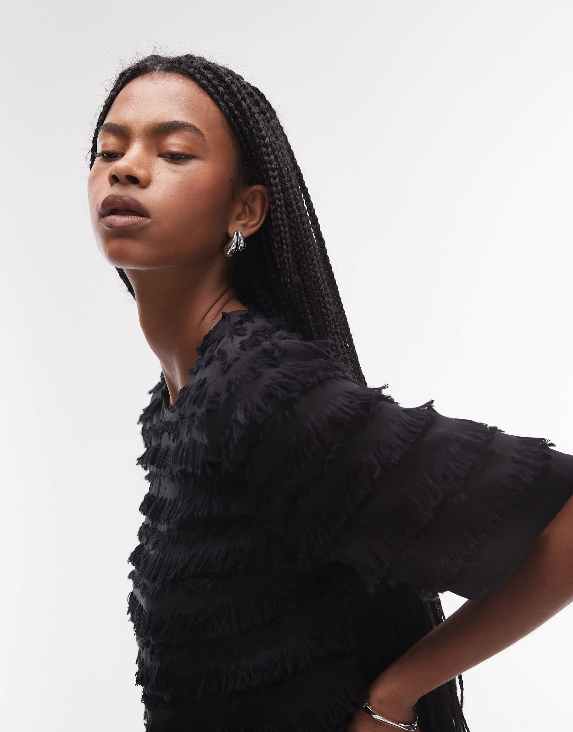 & Other Stories mini dress with all over fringing in black