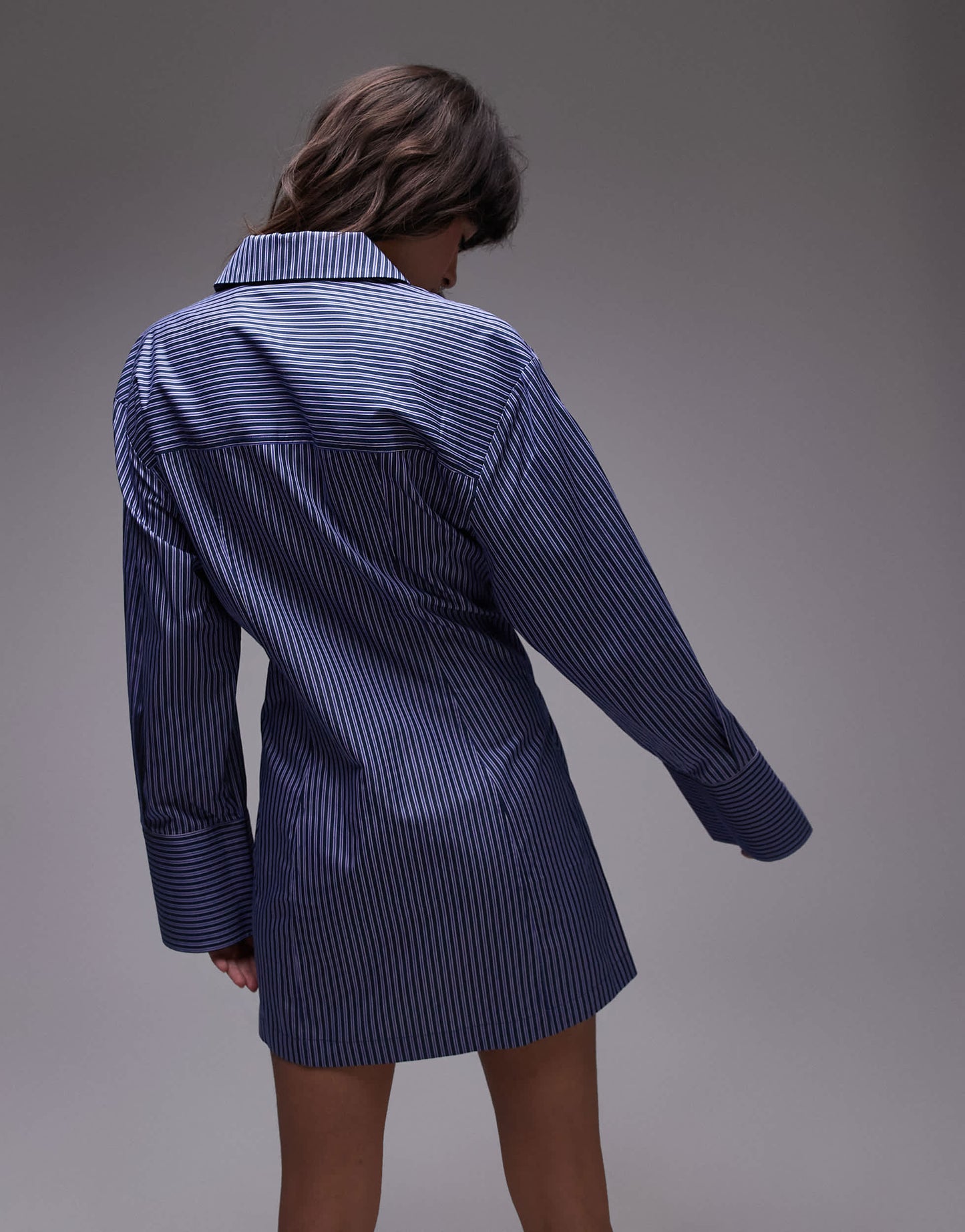 & Other Stories mini shirt dress with ruche wrap front in blue stripes