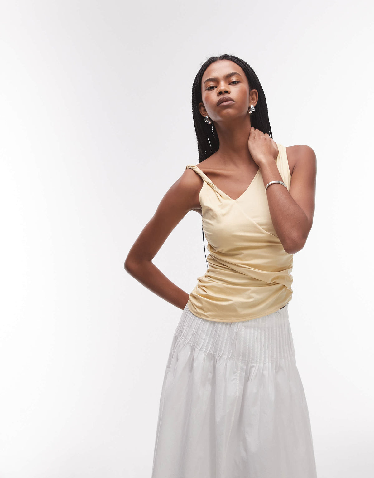 & Other Stories jersey top with twist and drape detail in light  yellow