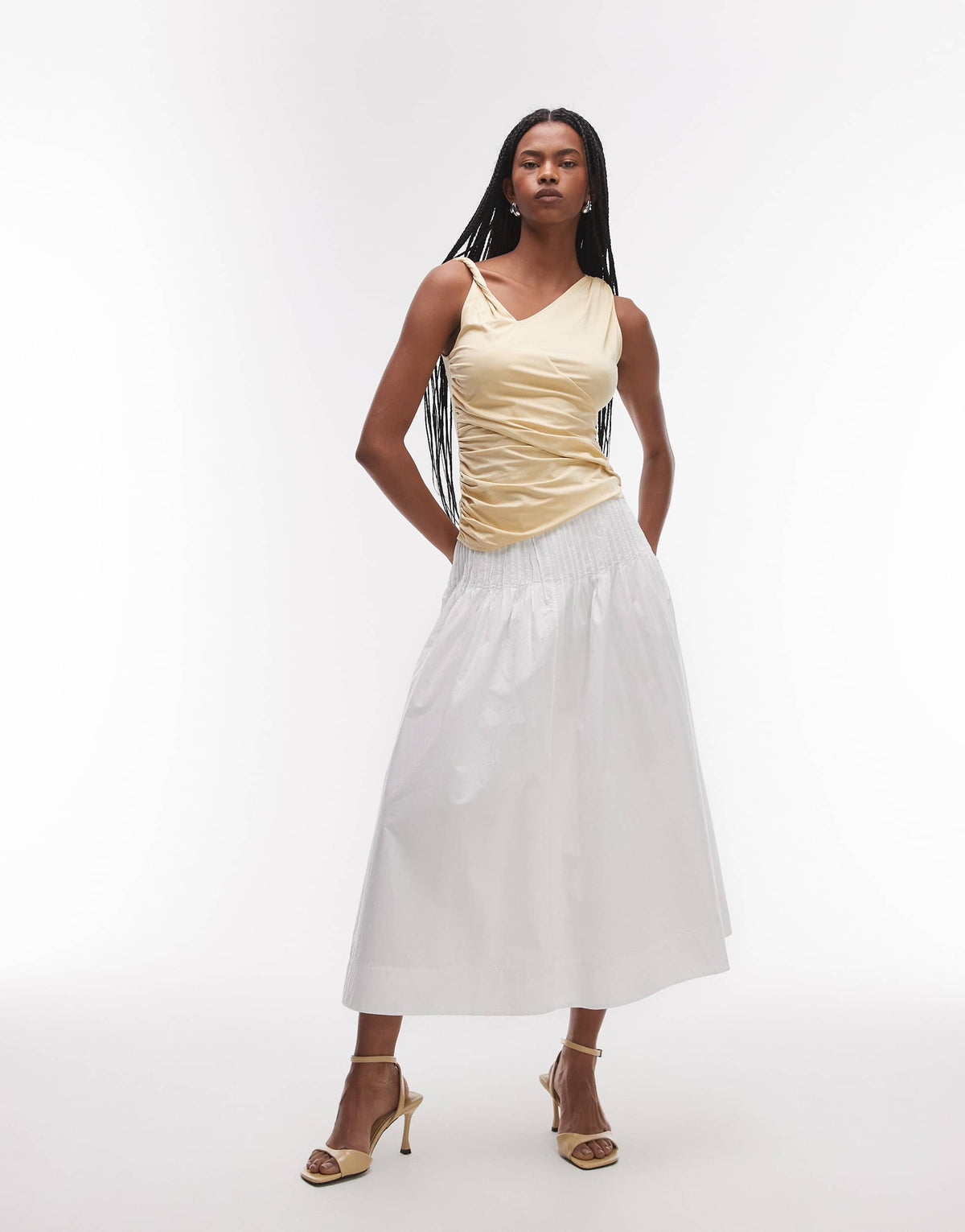 & Other Stories jersey top with twist and drape detail in light  yellow