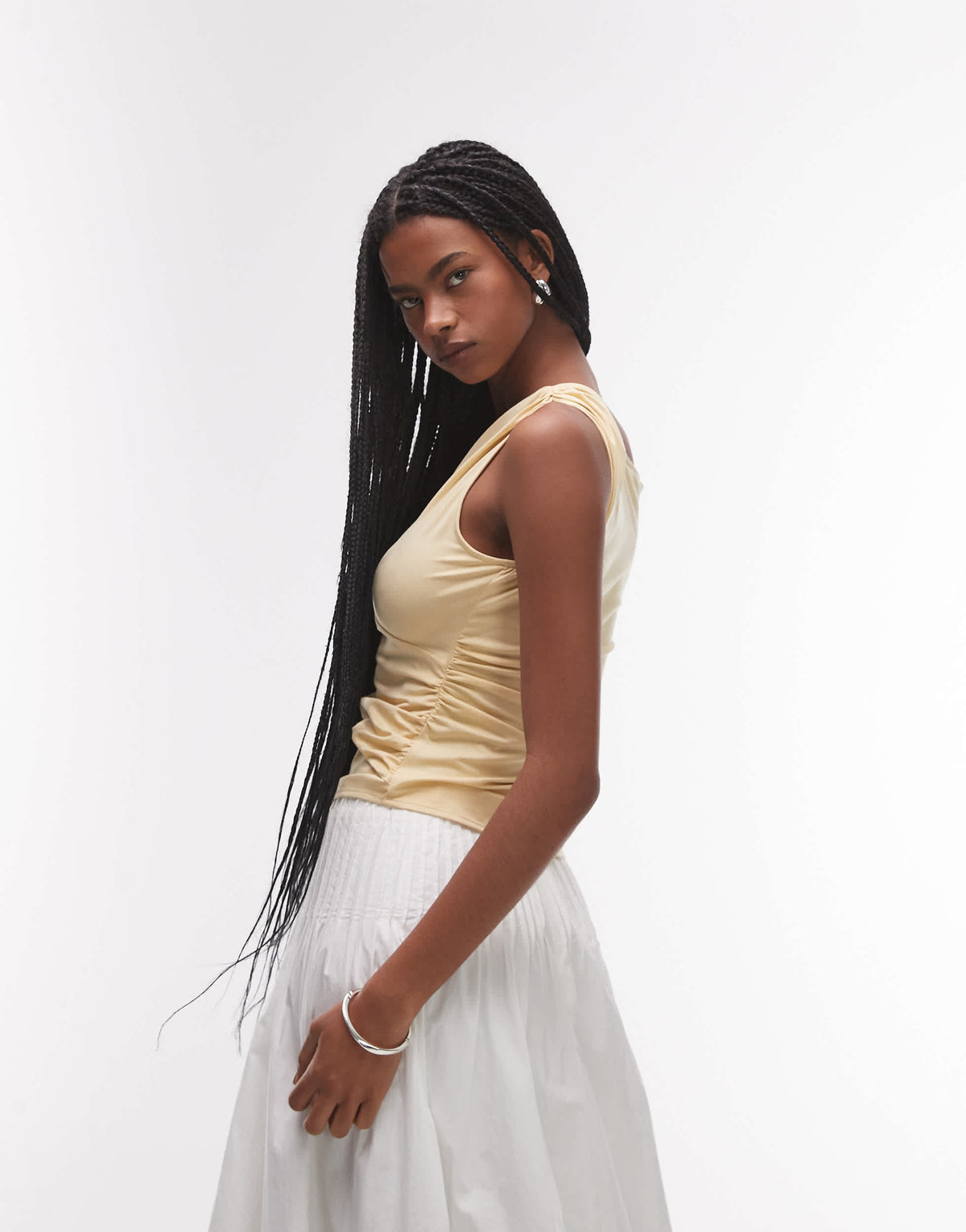 & Other Stories jersey top with twist and drape detail in light  yellow