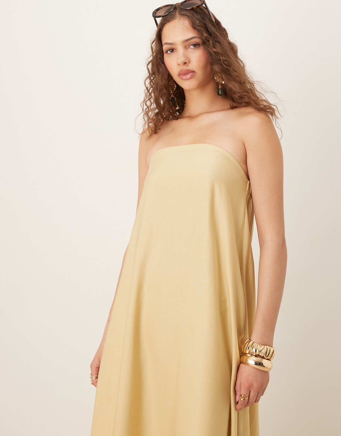 ASOS DESIGN cupro bandeau maxi sundress in stone
