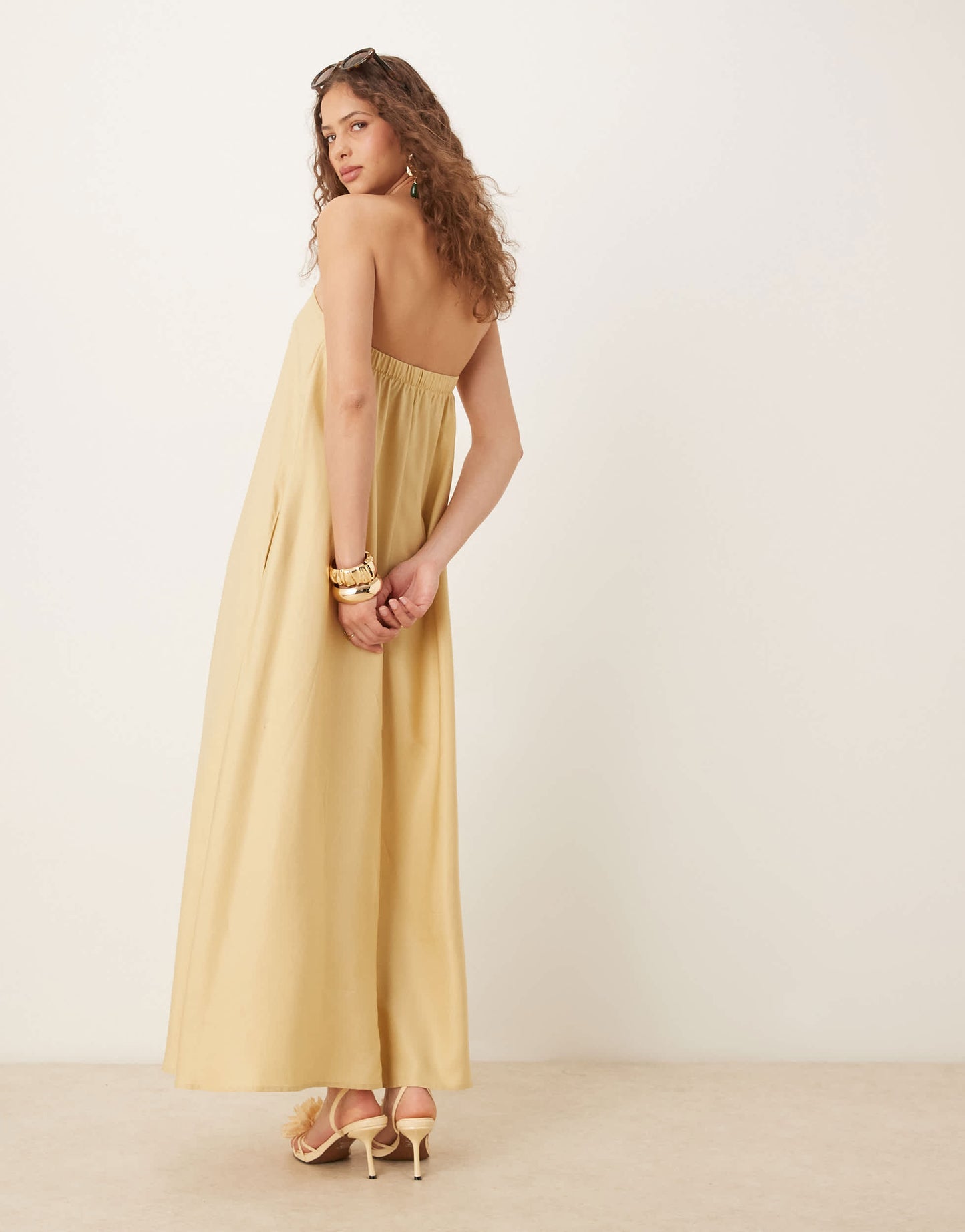 ASOS DESIGN cupro bandeau maxi sundress in stone