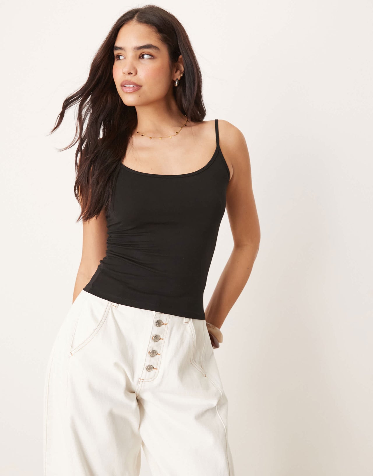 Gina Tricot jersey strappy cami top in black