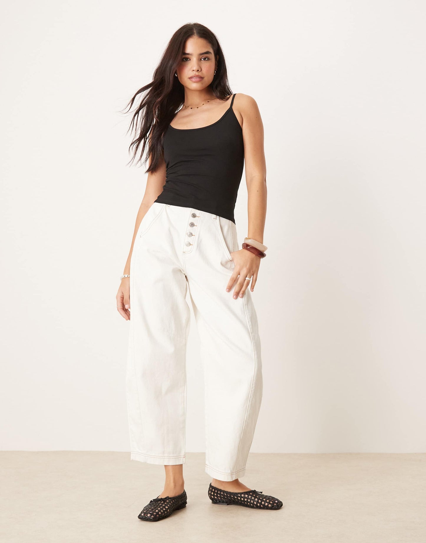 Gina Tricot jersey strappy cami top in black