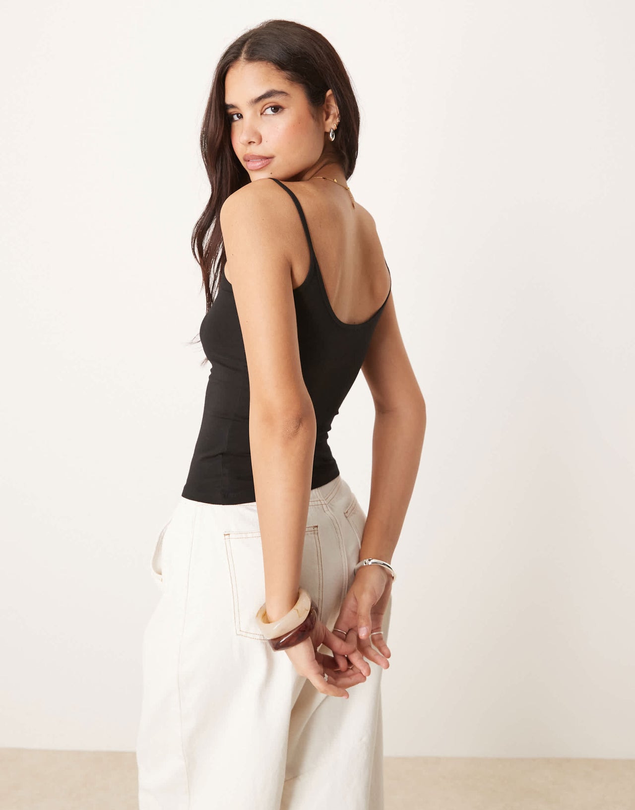 Gina Tricot jersey strappy cami top in black