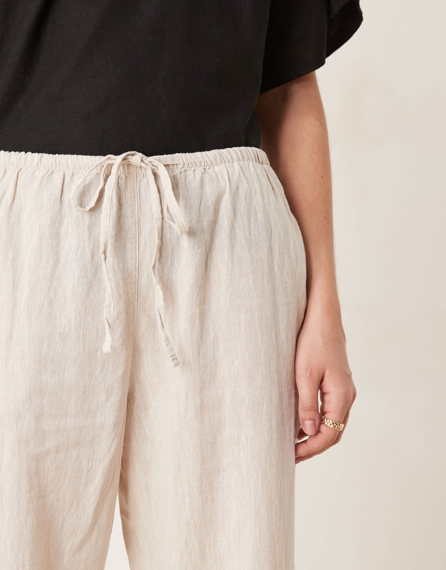 Gina Tricot wide leg linen blend trousers with drawstring waist in beige