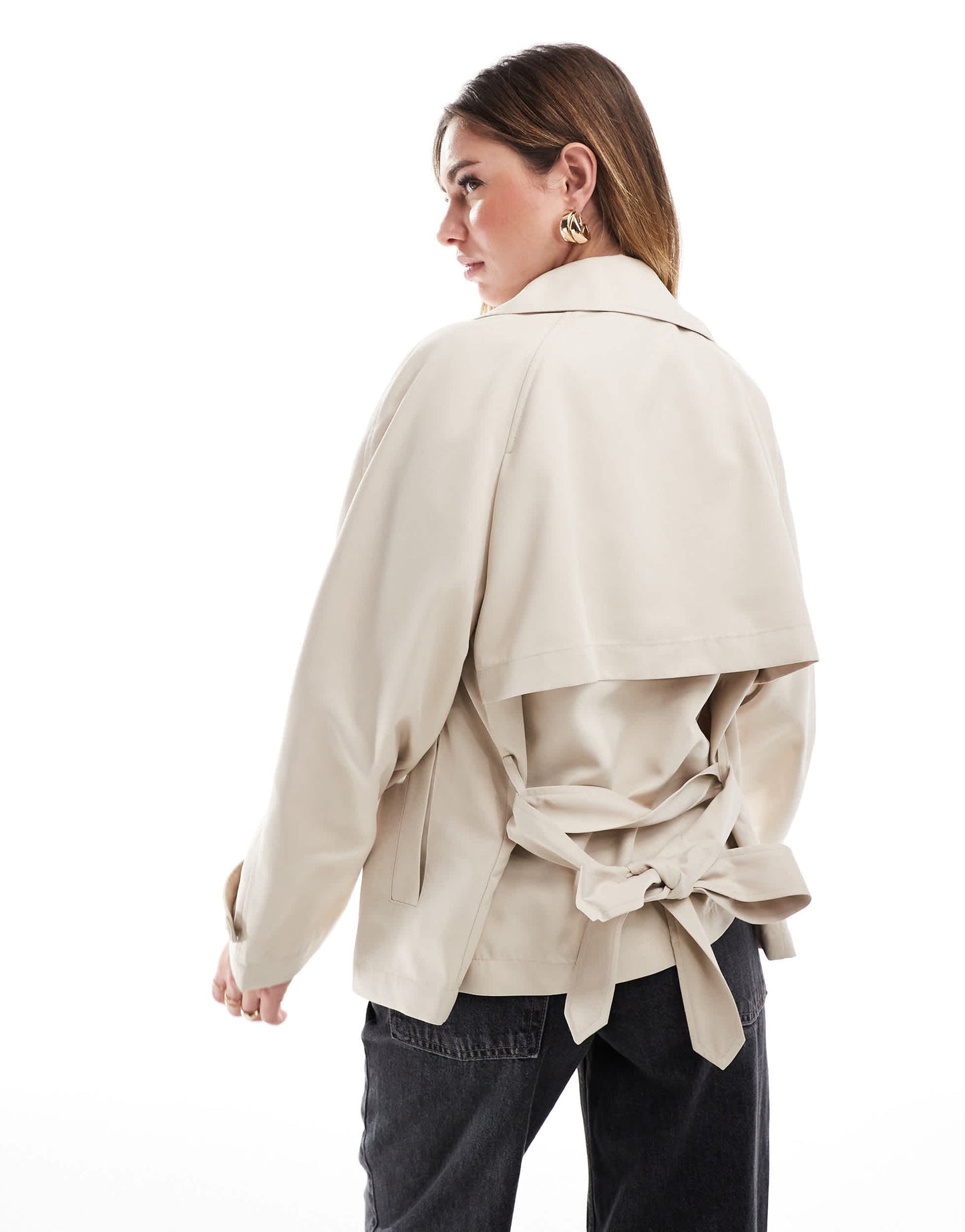 Stradivarius cropped trench jacket in ecru