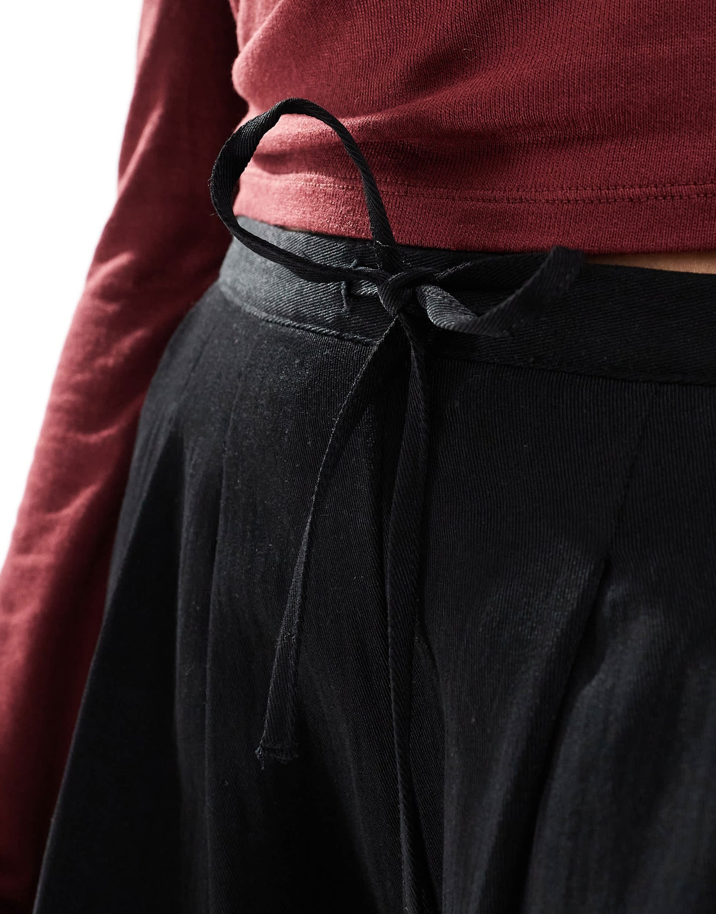 Stradivarius wide leg crinkle tie waist trouser in black