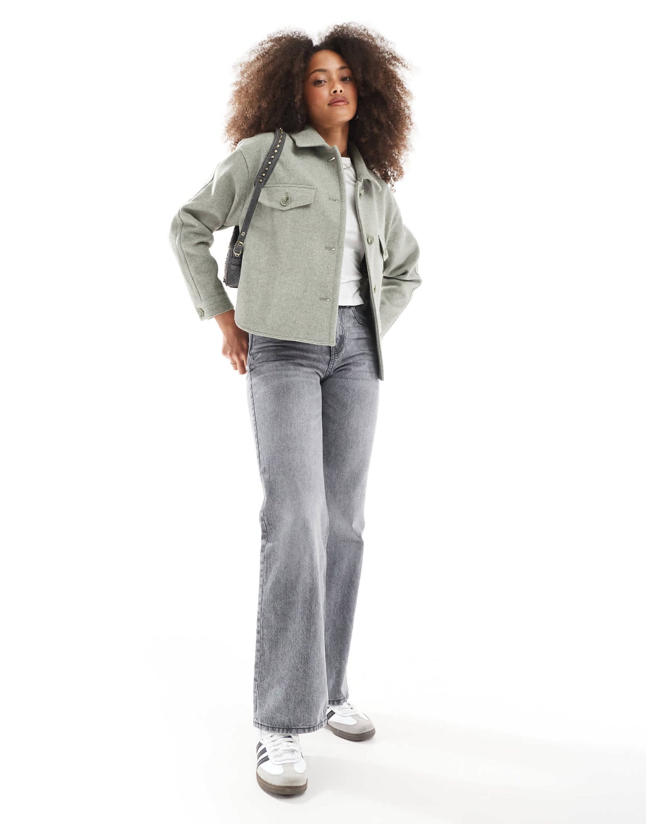 Stradivarius wool look trucker jacket in pastel green