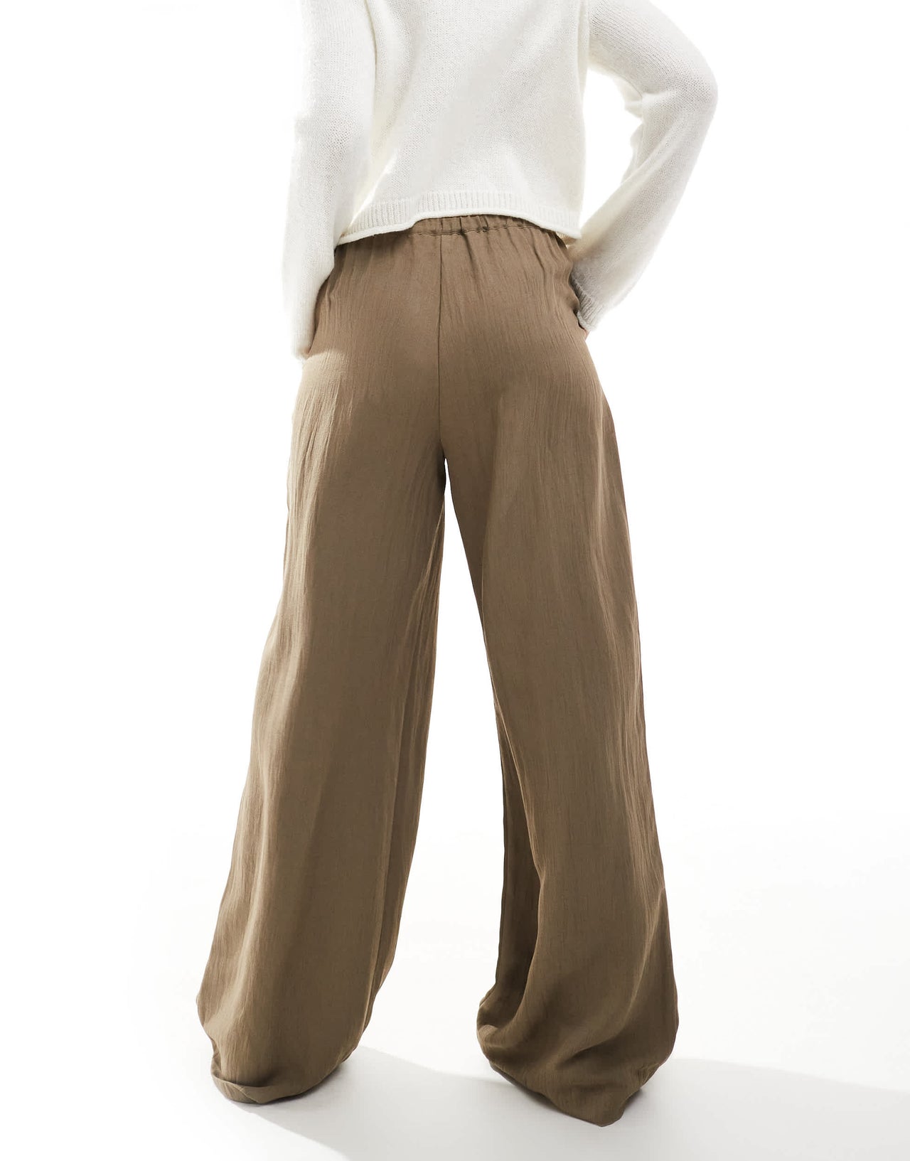 Stradivarius wide leg crinkle tie waist trouser in taupe