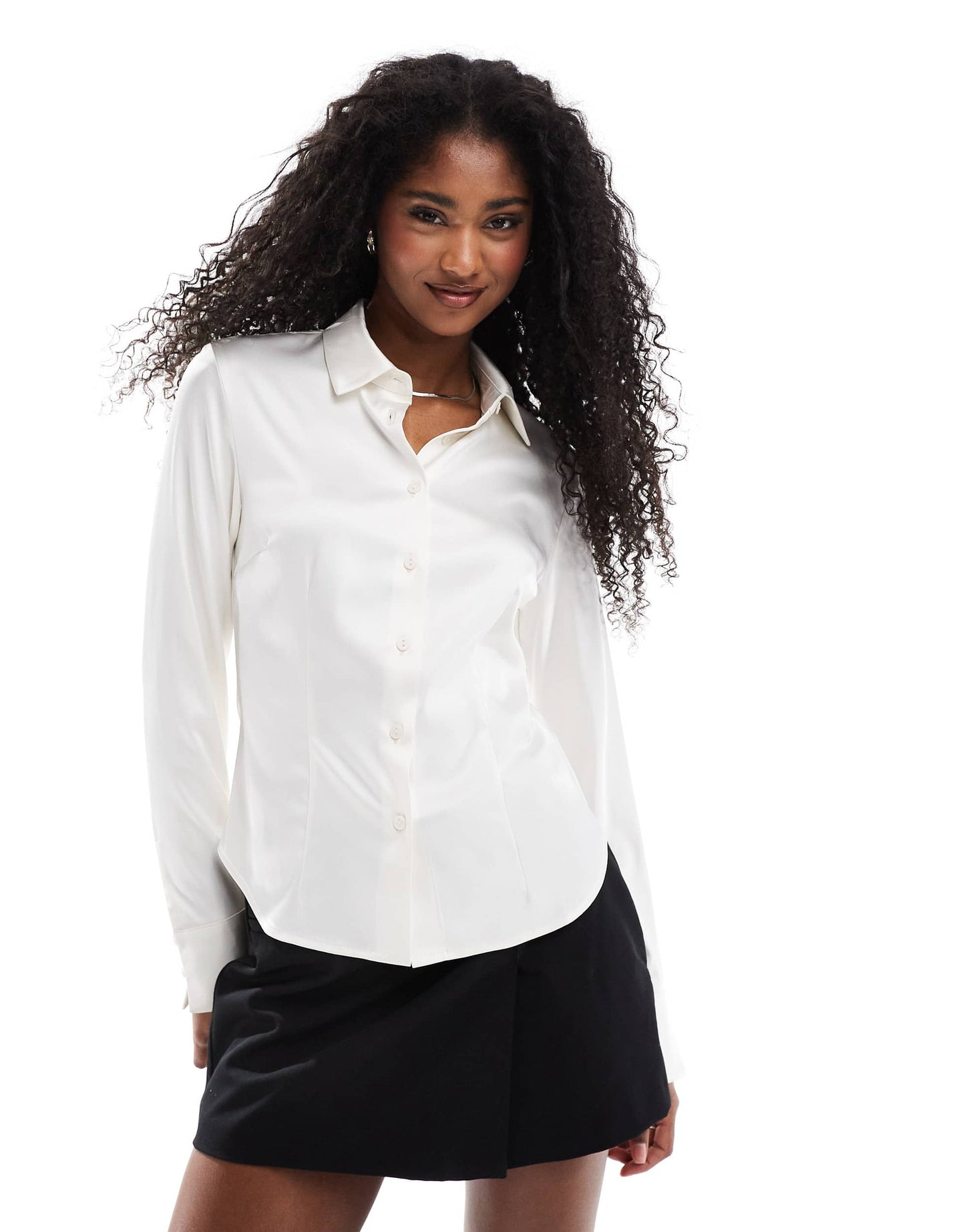 Stradivarius fitted satin shirt in white