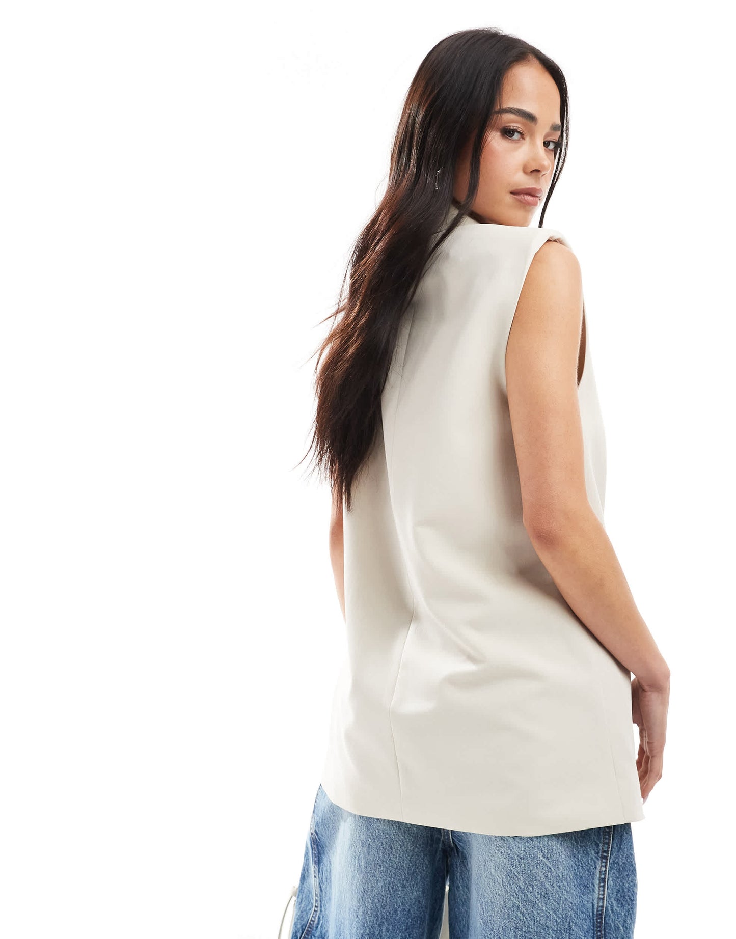 Stradivarius longline waistcoat in ecru