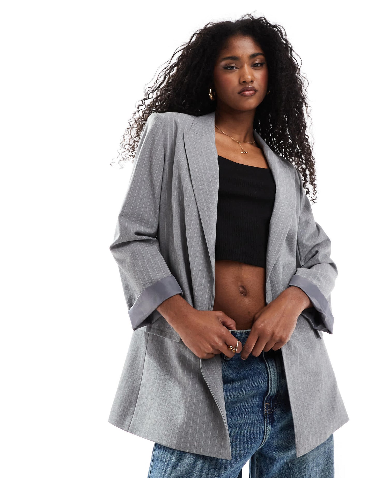 Stradivarius blazer in grey pinstripe