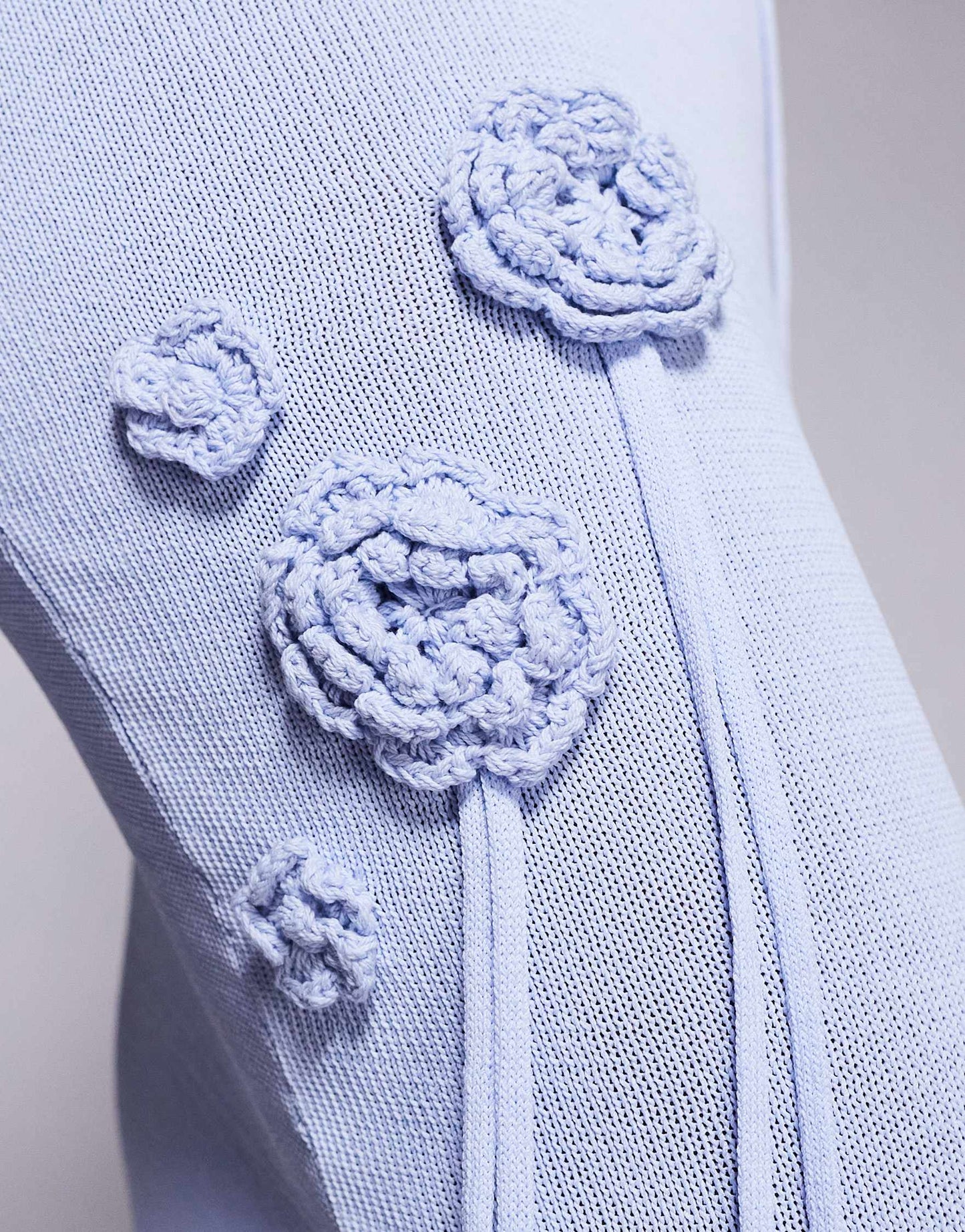 Wanderdoll Delilah knitted corsage detail maxi skirt co-ord in baby blue