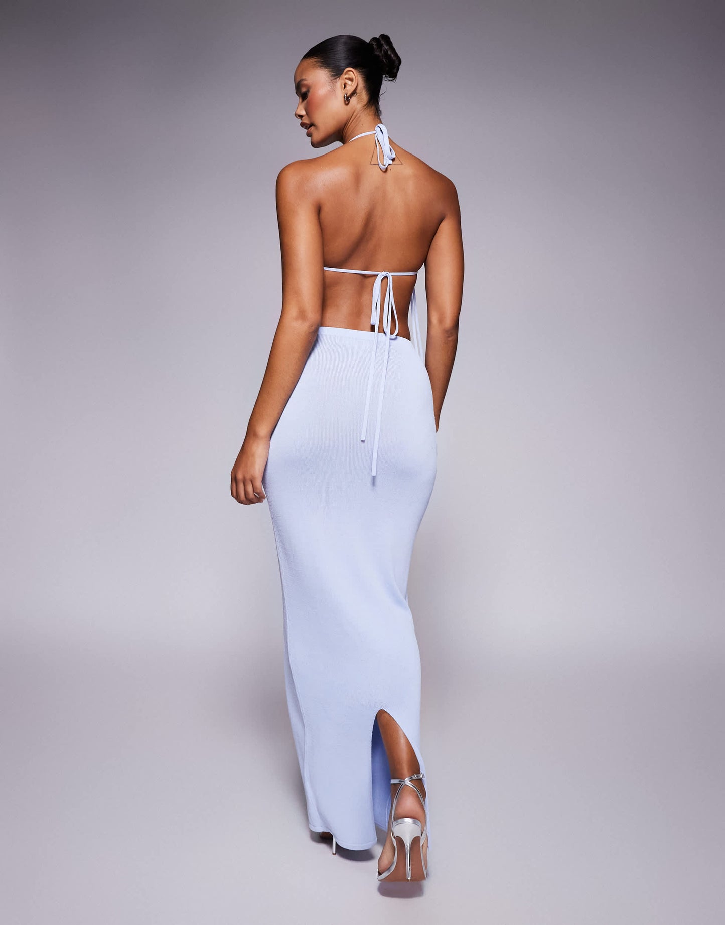 Wanderdoll Delilah knitted corsage detail maxi skirt co-ord in baby blue