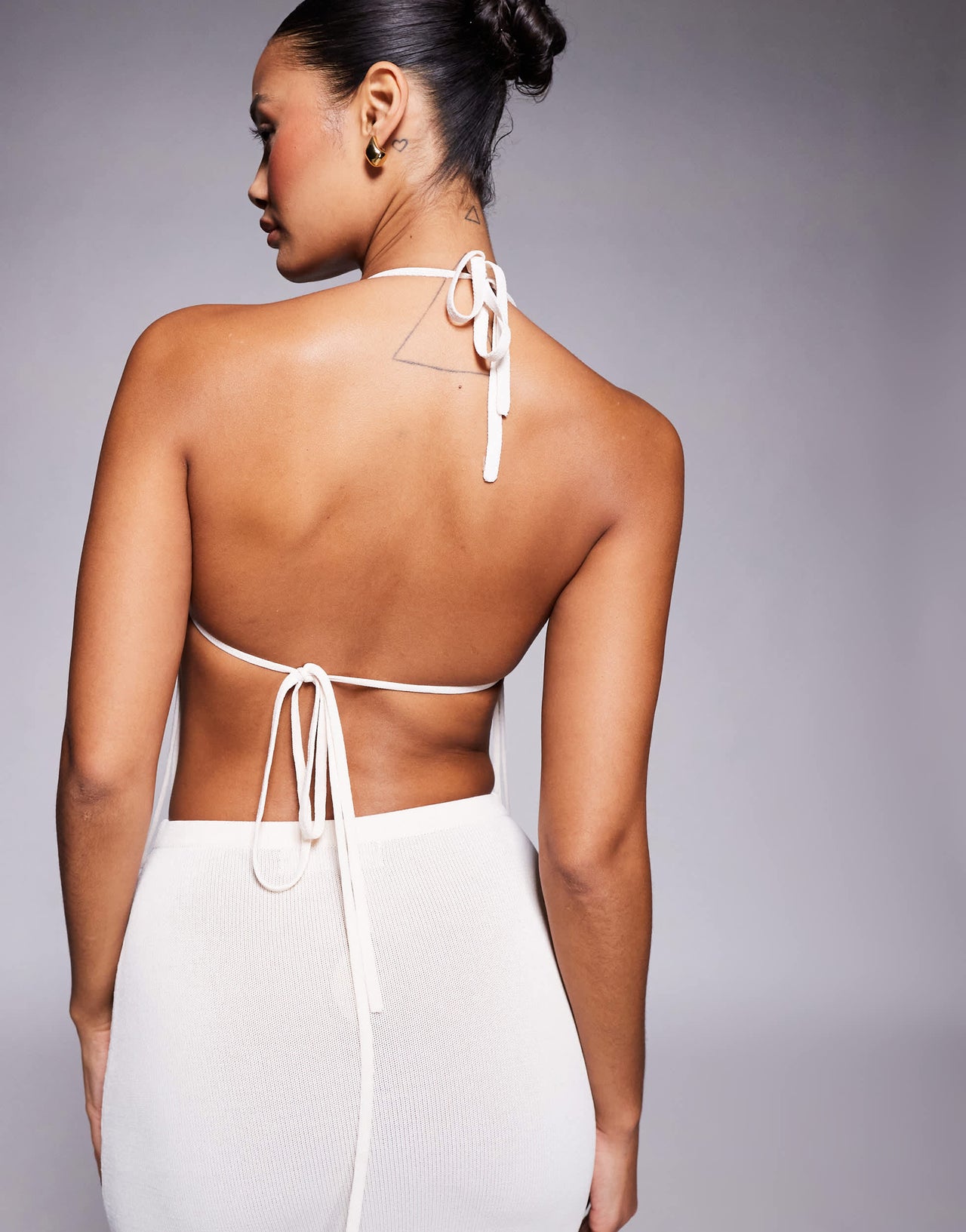 Wanderdoll Peony knitted corsage tassel detail bralette top co-ord in vanilla