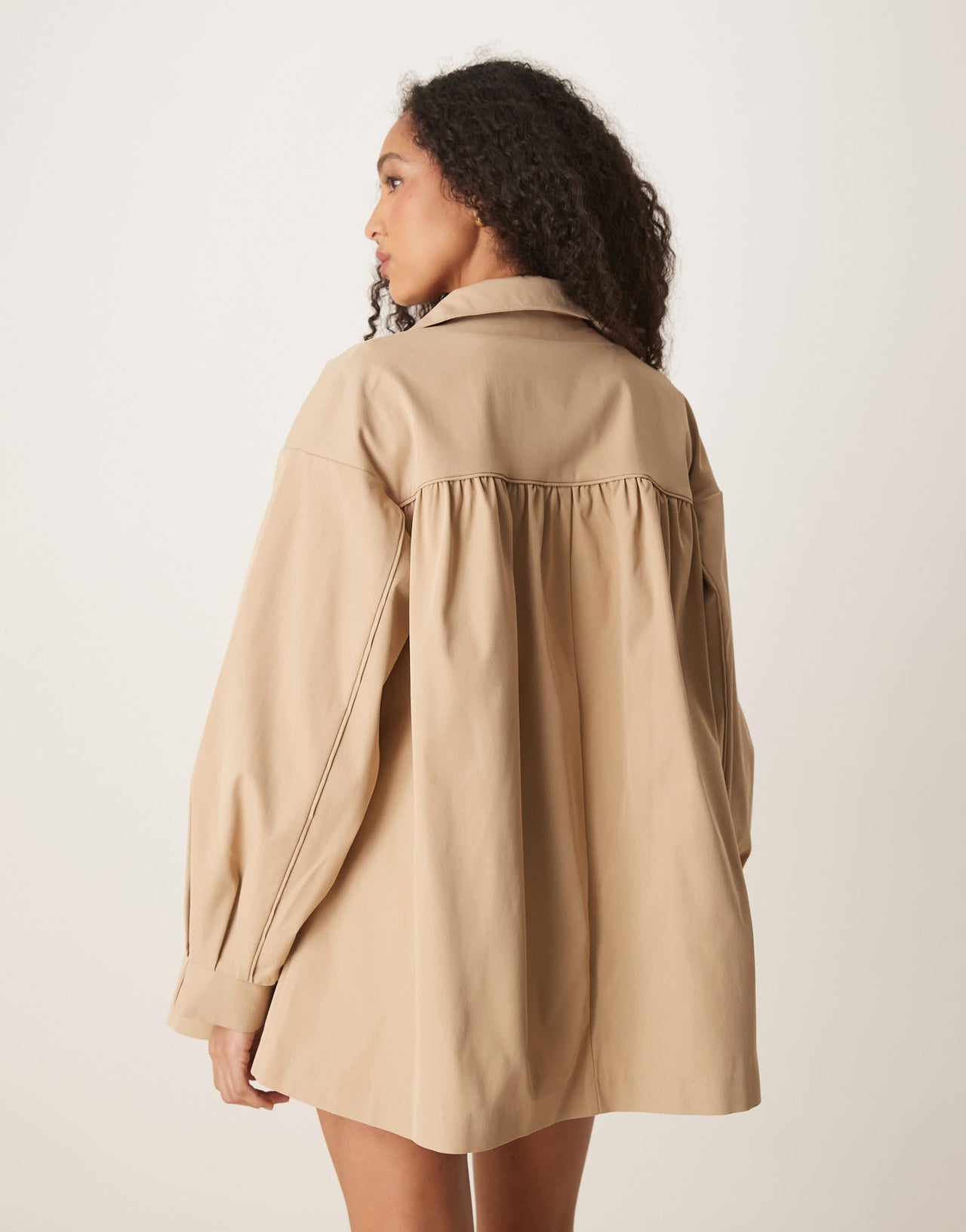 ASOS DESIGN gathered shoulder short trench coat in stone