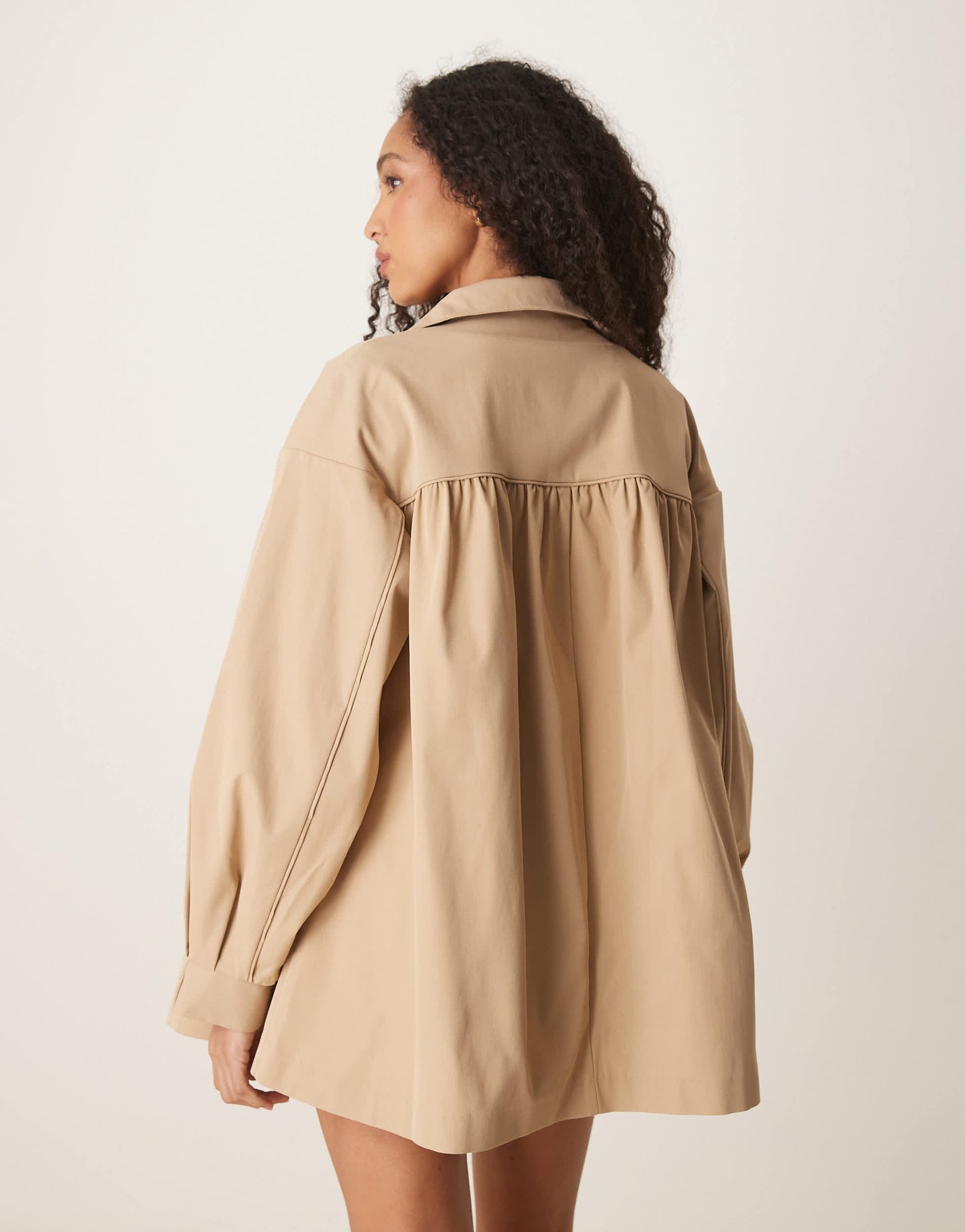ASOS DESIGN gathered shoulder short trench coat in stone