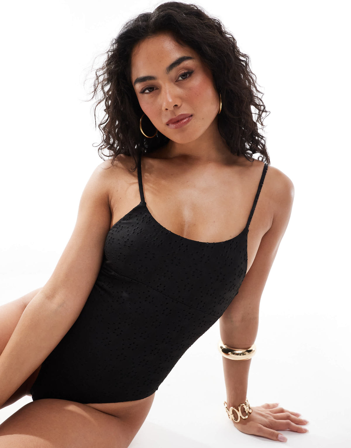Daisy Street broderie seam detail swimsuit in black