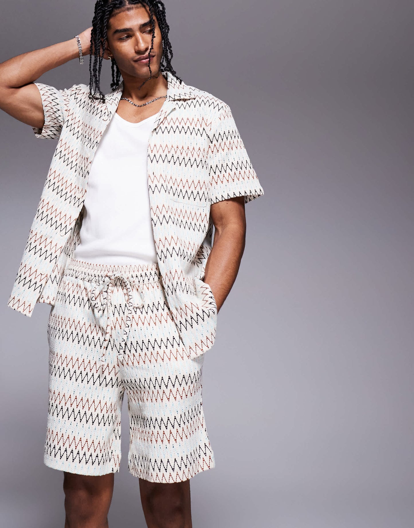 South Beach drawstring beach shorts in multi zig zag stripe
