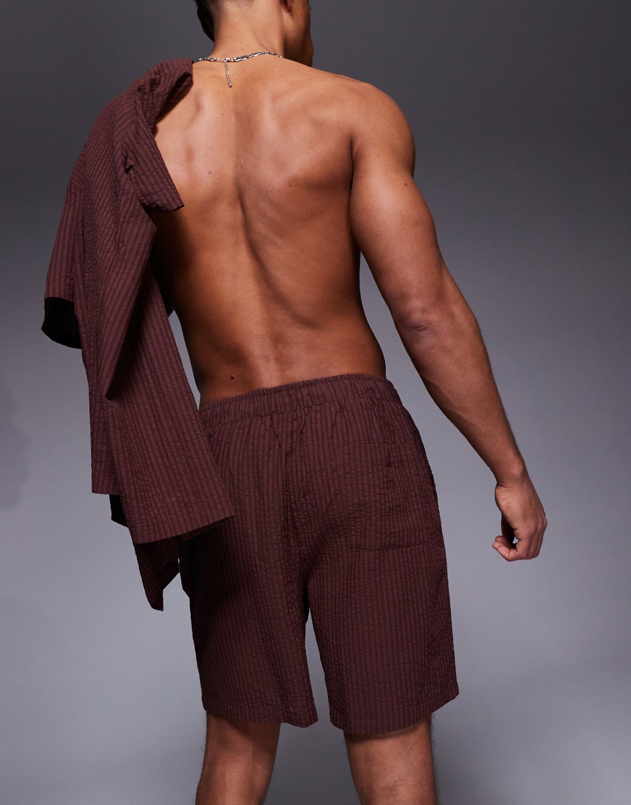 South Beach seersucker beach short co-ord in brown