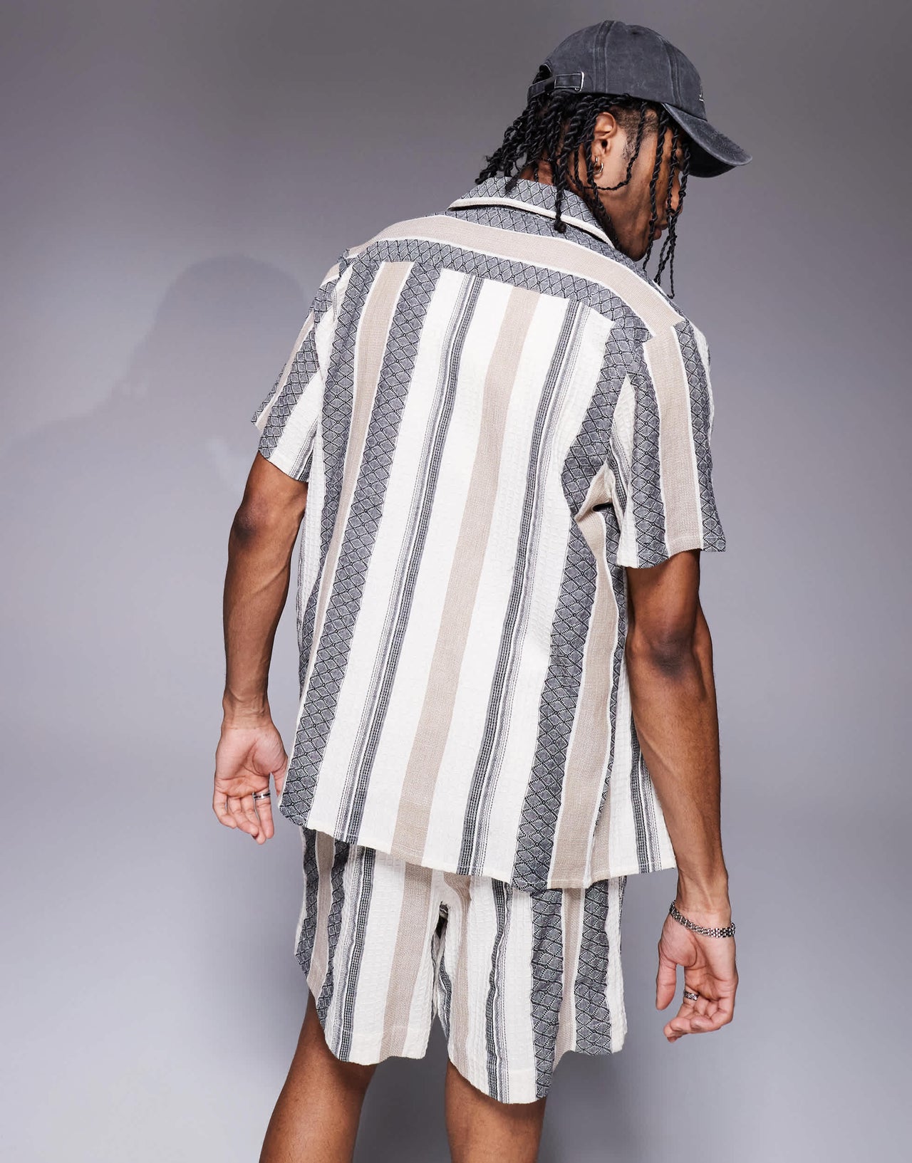 South Beach textured short sleeve beach shirt in multi stripe