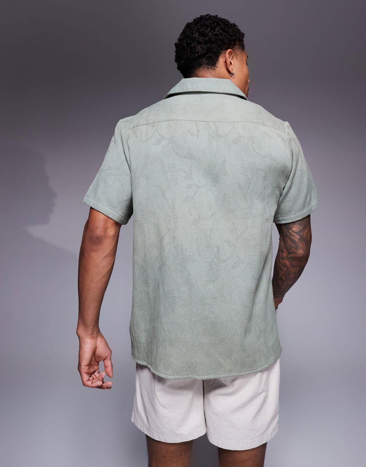South Beach textured short sleeve beach shirt in green