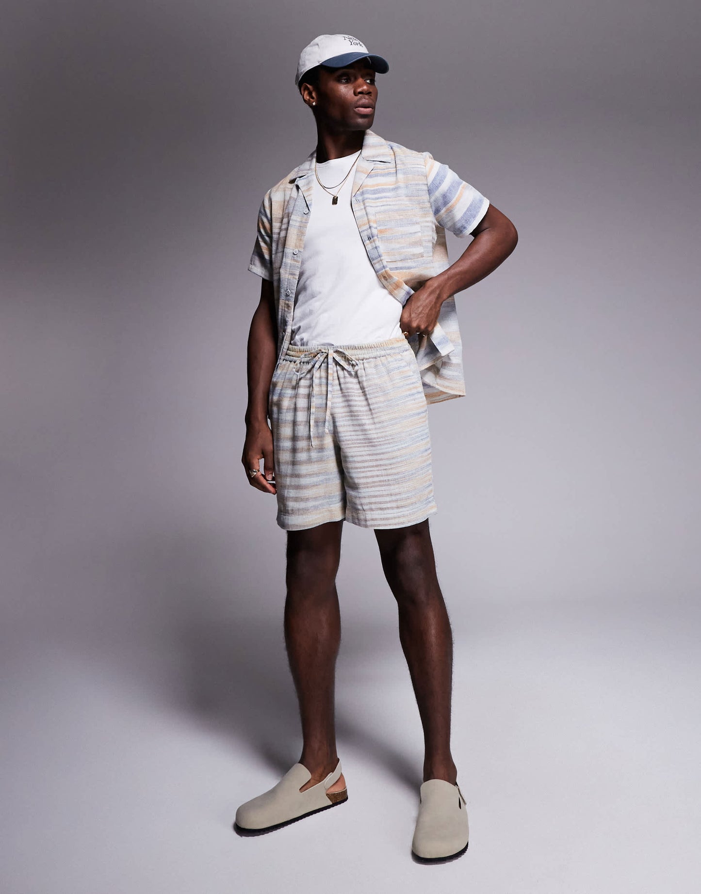 South Beach drawstring beach shorts in neutral stripe