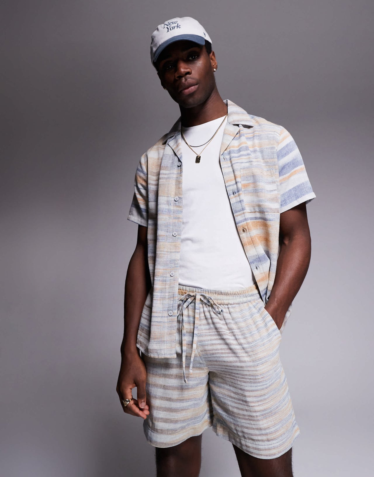 South Beach drawstring beach shorts in neutral stripe