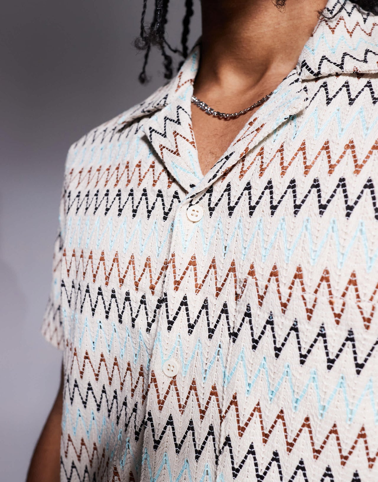 South Beach short sleeve beach shirt in multi zig zag stripe