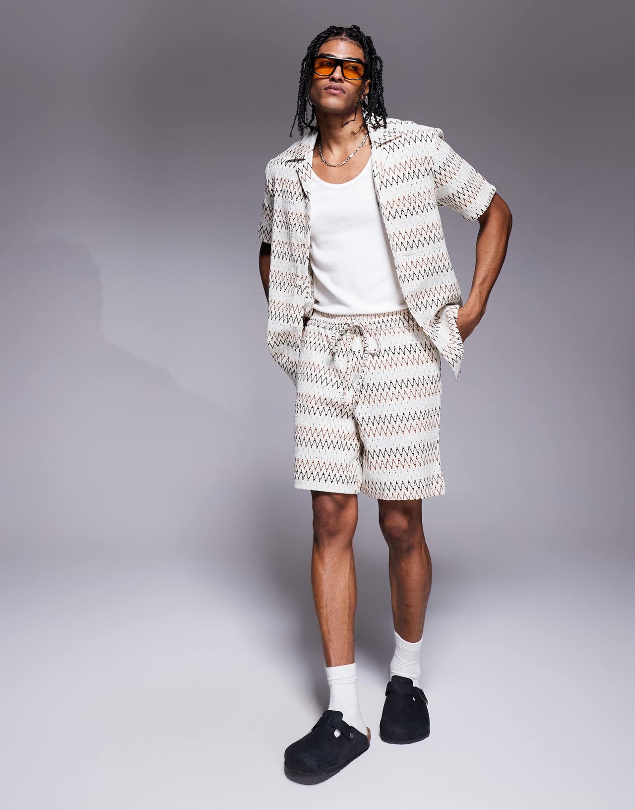 South Beach short sleeve beach shirt in multi zig zag stripe