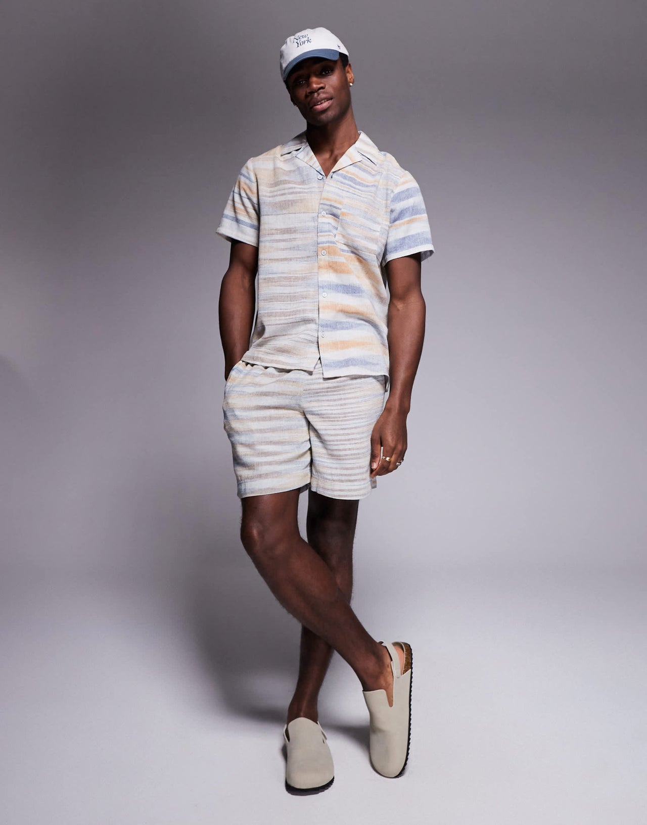 South Beach short sleeve beach shirt in neutral stripe