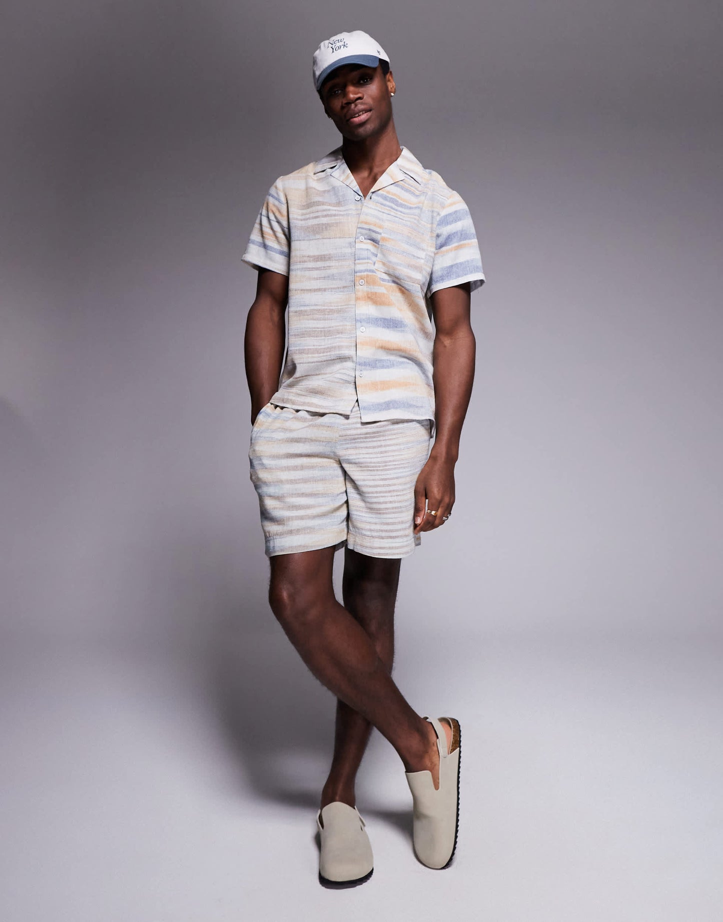 South Beach short sleeve beach shirt in neutral stripe