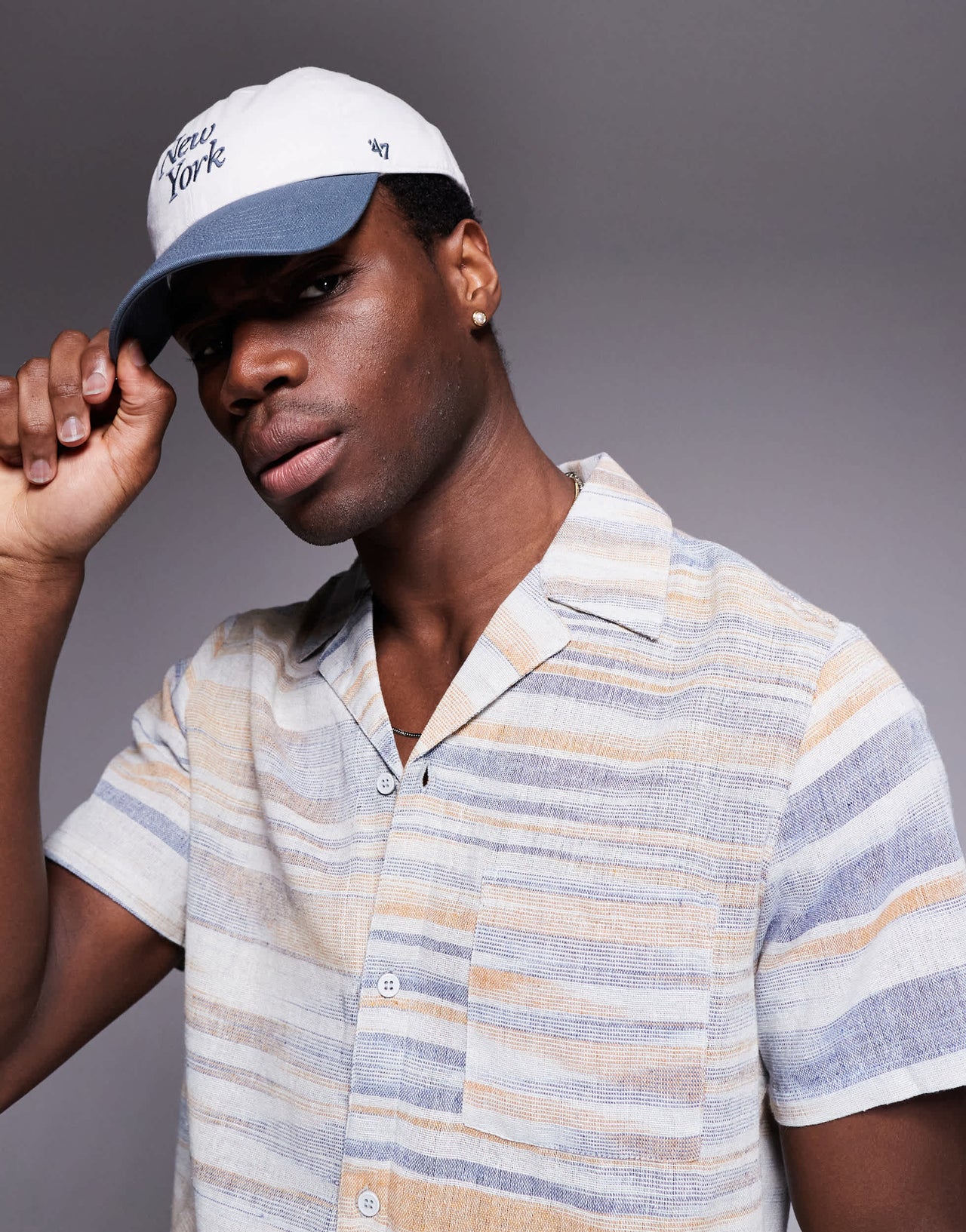 South Beach short sleeve beach shirt in neutral stripe