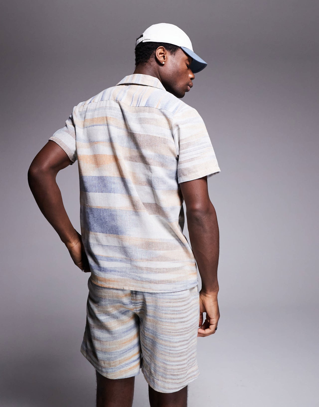 South Beach short sleeve beach shirt in neutral stripe