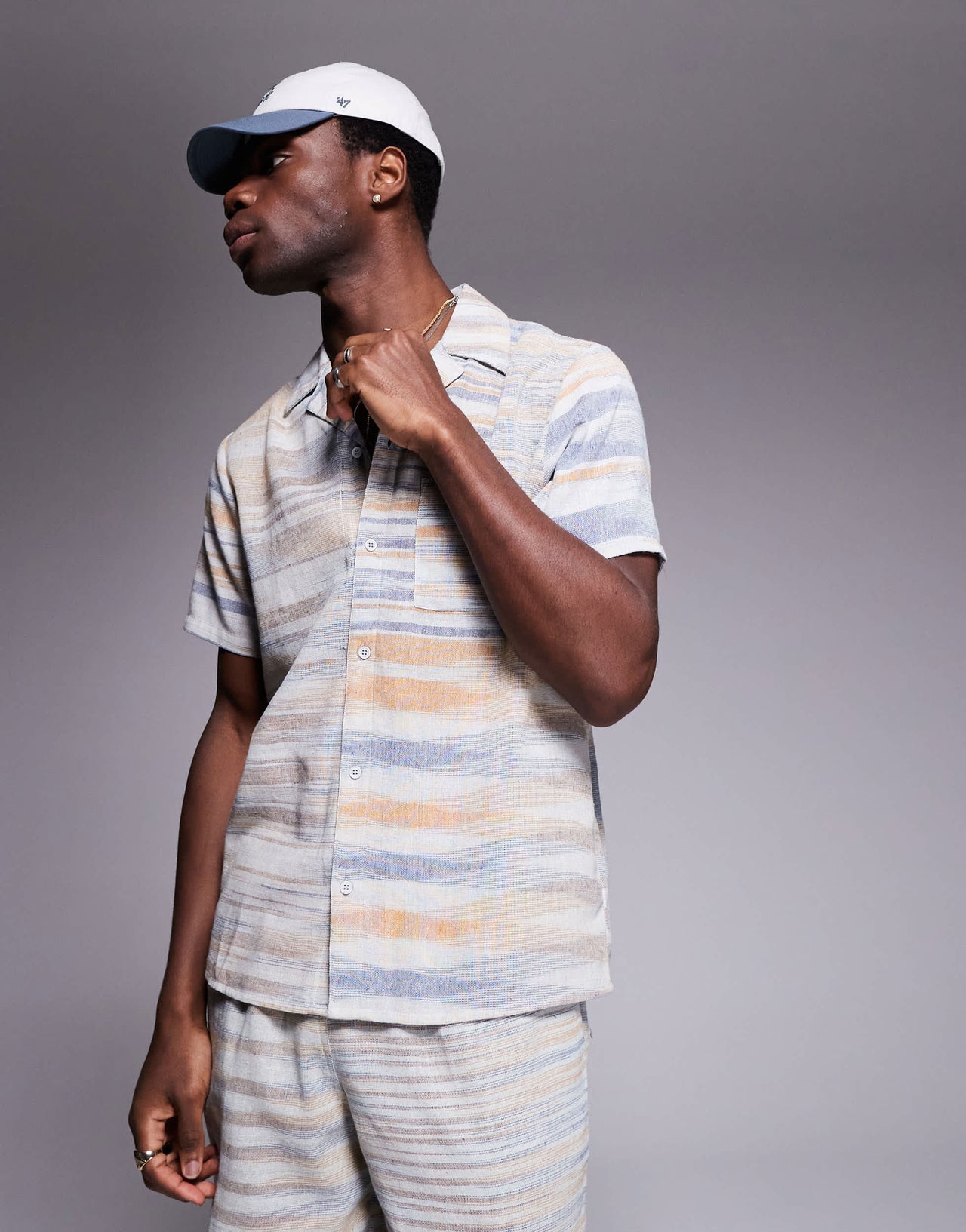 South Beach short sleeve beach shirt in neutral stripe