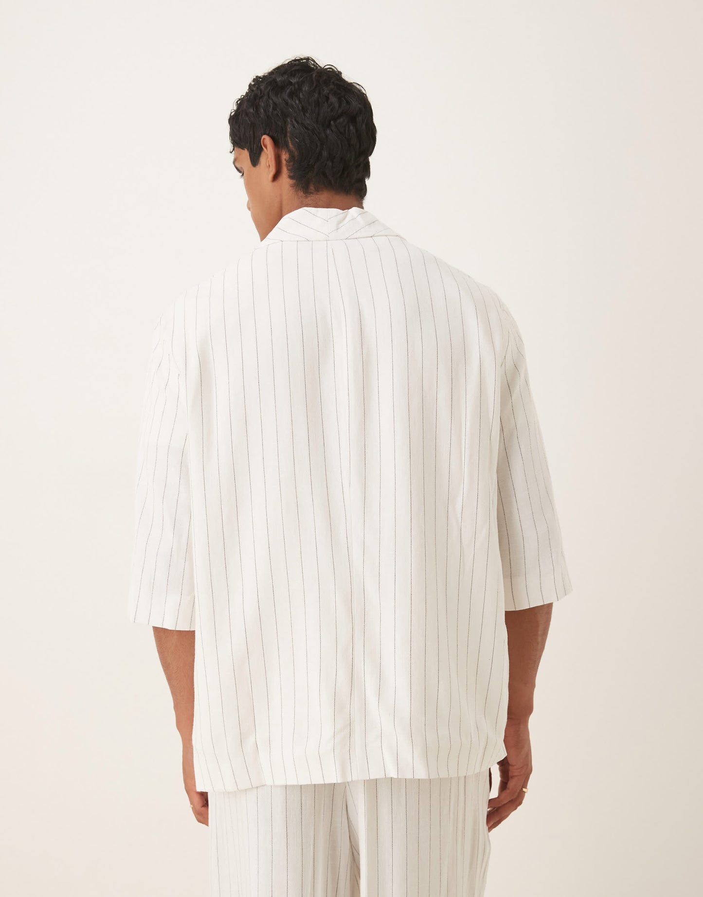ASOS DESIGN linen mix slouchy oversized suit jacket in white pinstripe
