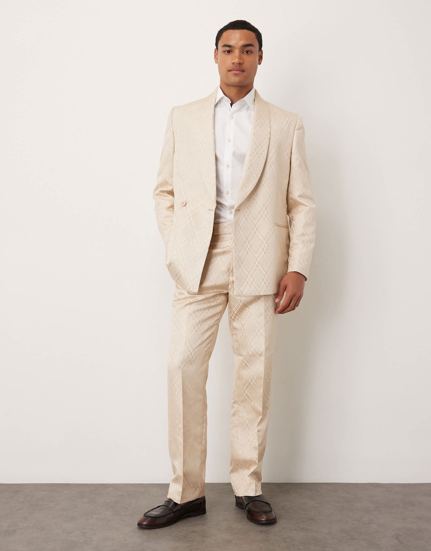 ASOS DESIGN straight leg suit trousers in stone jacquard