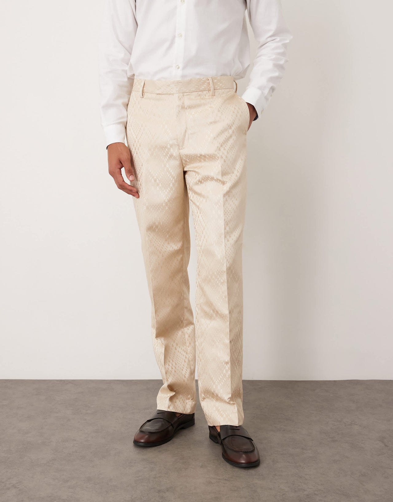 ASOS DESIGN straight leg suit trousers in stone jacquard