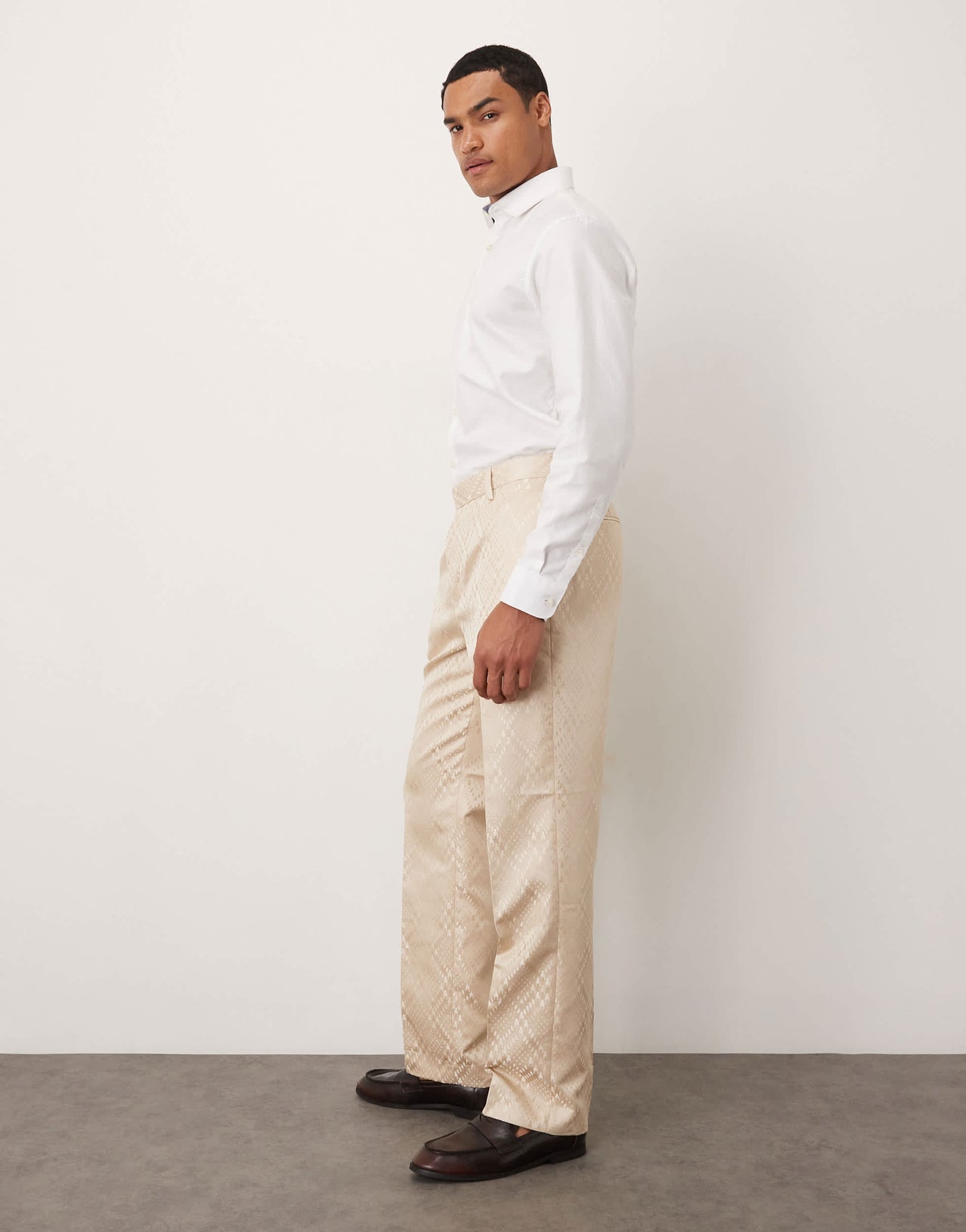 ASOS DESIGN straight leg suit trousers in stone jacquard