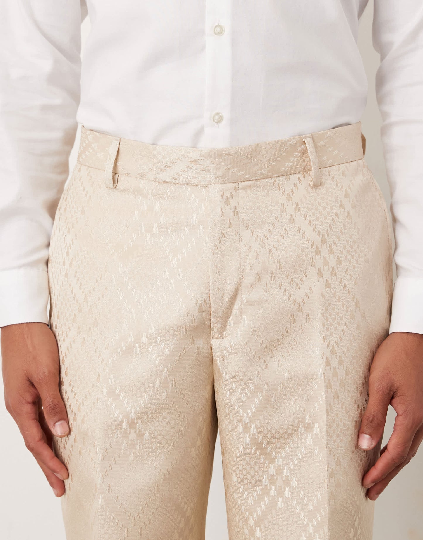 ASOS DESIGN straight leg suit trousers in stone jacquard
