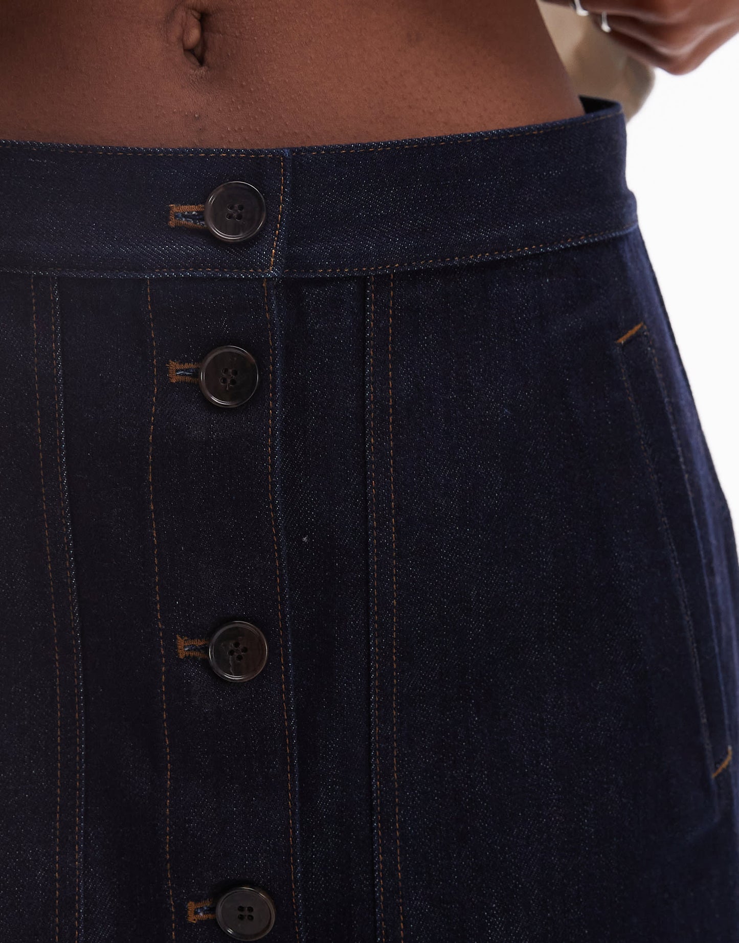 ARKET minimal denim mini skirt in rinse wash indigo blue